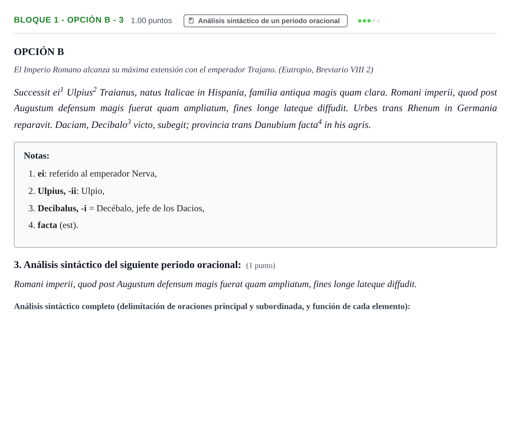 Enunciado: Bloque 1 - Opción B - 3 · Latín II PAU Aragón Extraordinaria 2021