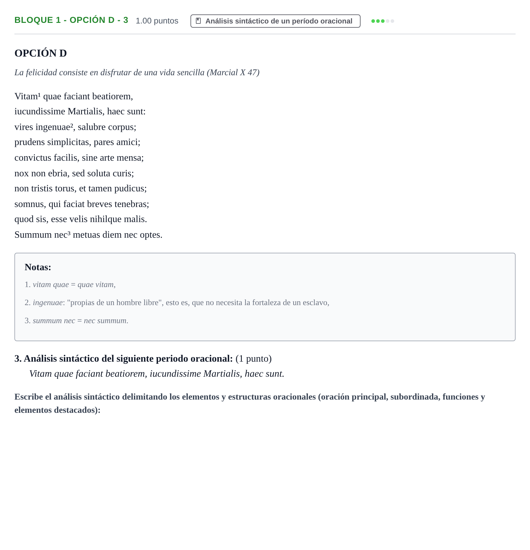 Enunciado: Bloque 1 - Opción D - 3 · Latín II PAU Aragón Extraordinaria 2021