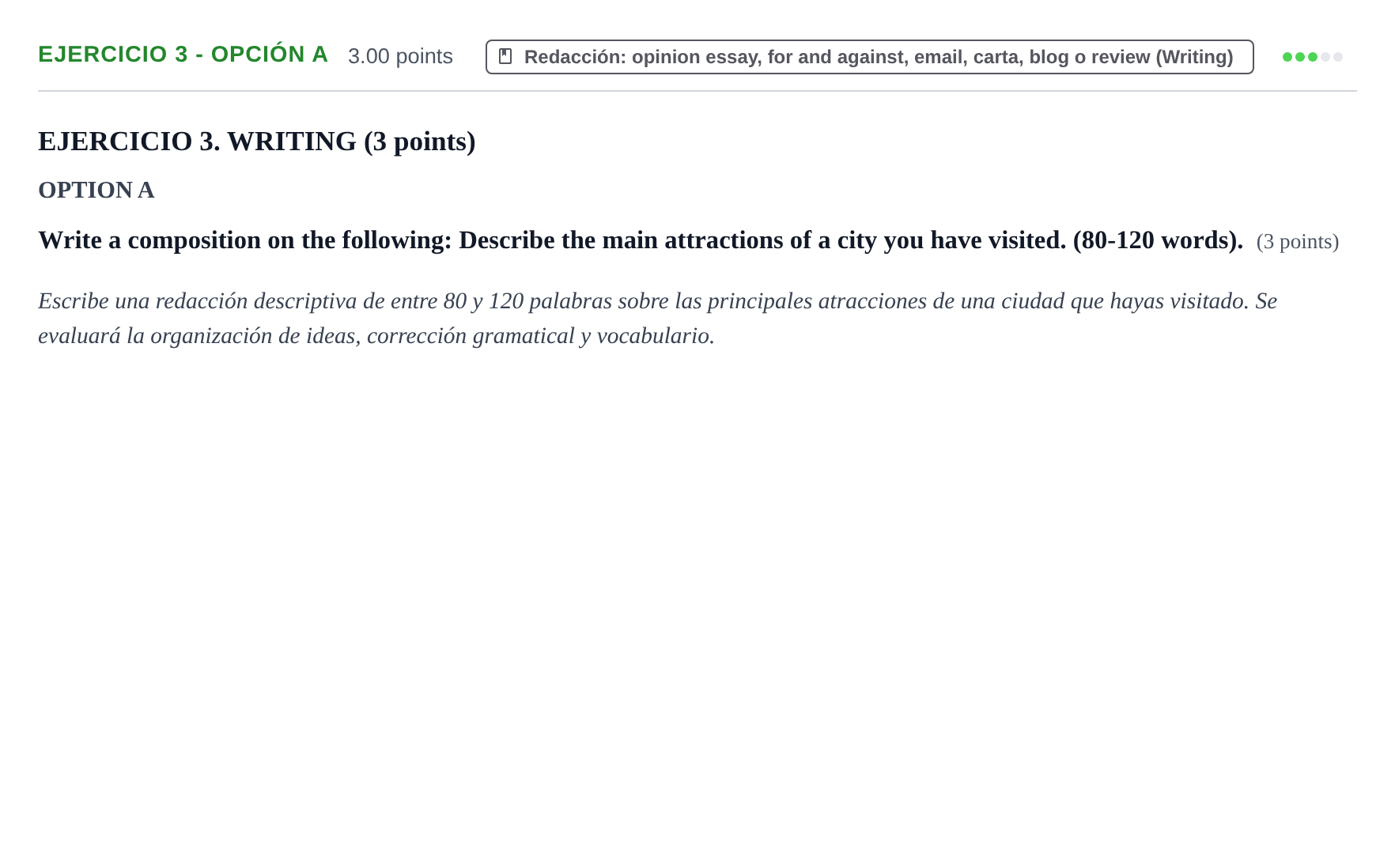 Enunciado: Ejercicio 3 - Opción A · Inglés PAU Aragón Ordinaria 2021