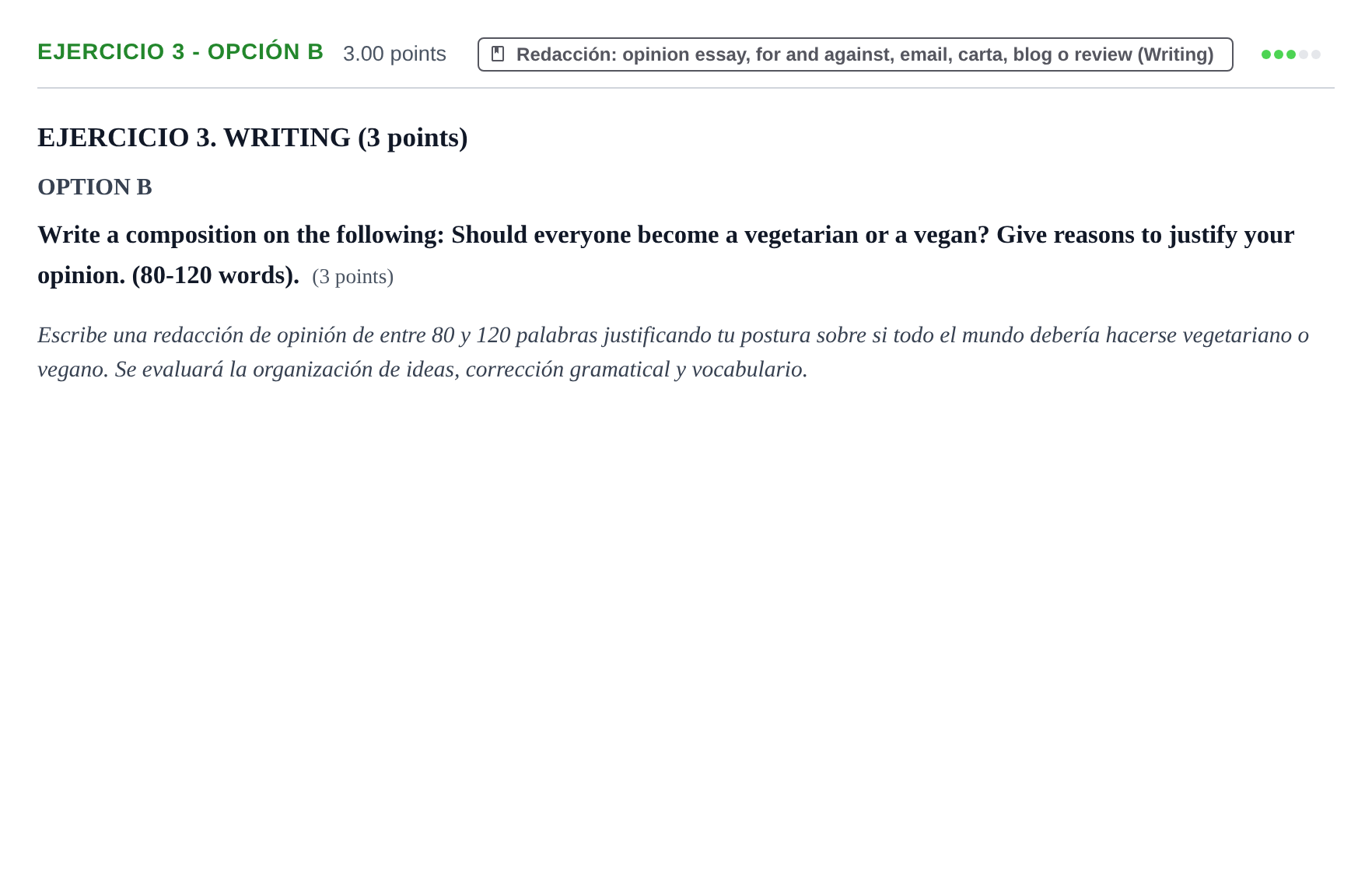 Enunciado: Ejercicio 3 - Opción B · Inglés PAU Aragón Ordinaria 2021