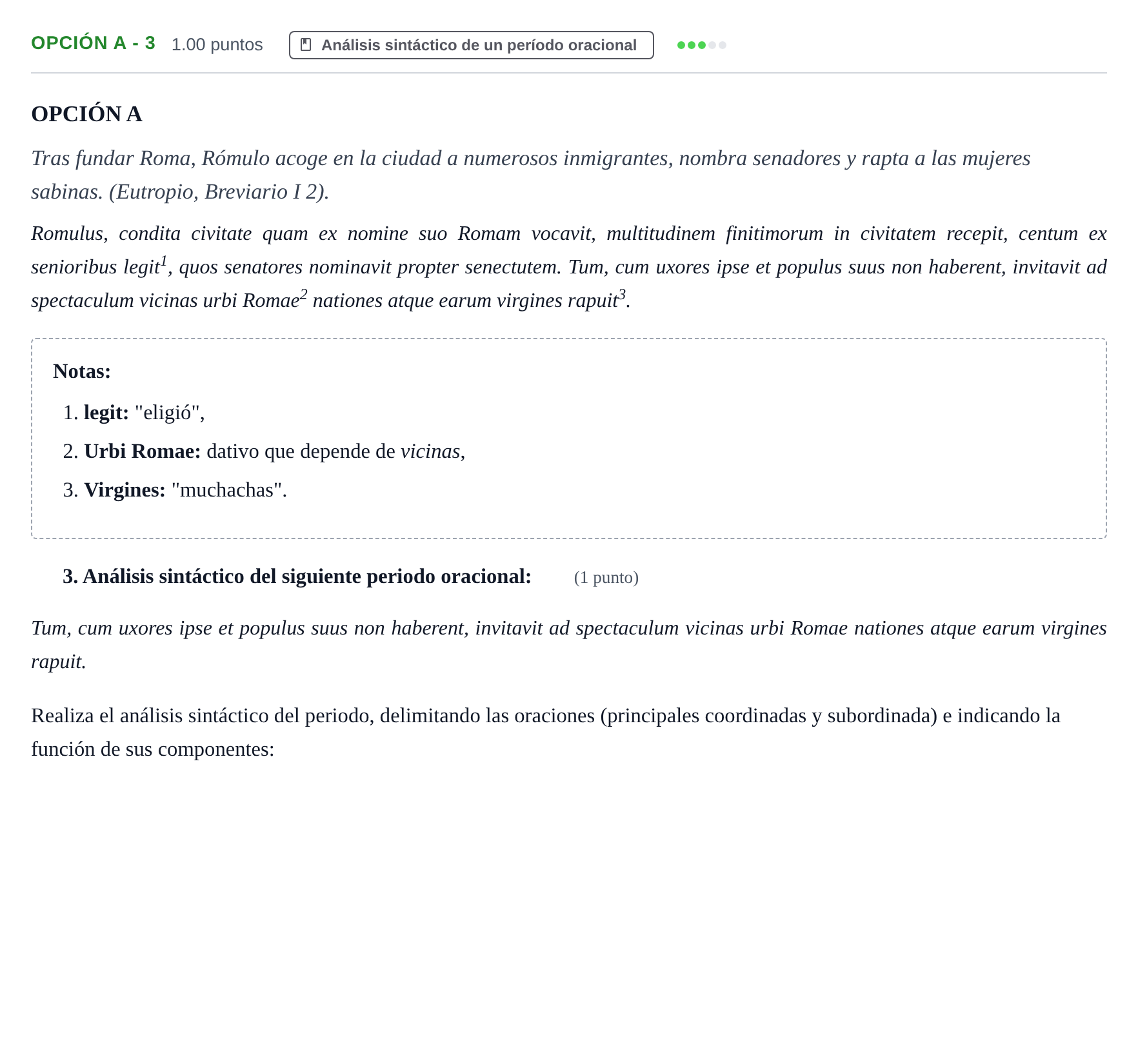 Enunciado: Opción A - 3 · Latín II PAU Aragón Ordinaria 2021