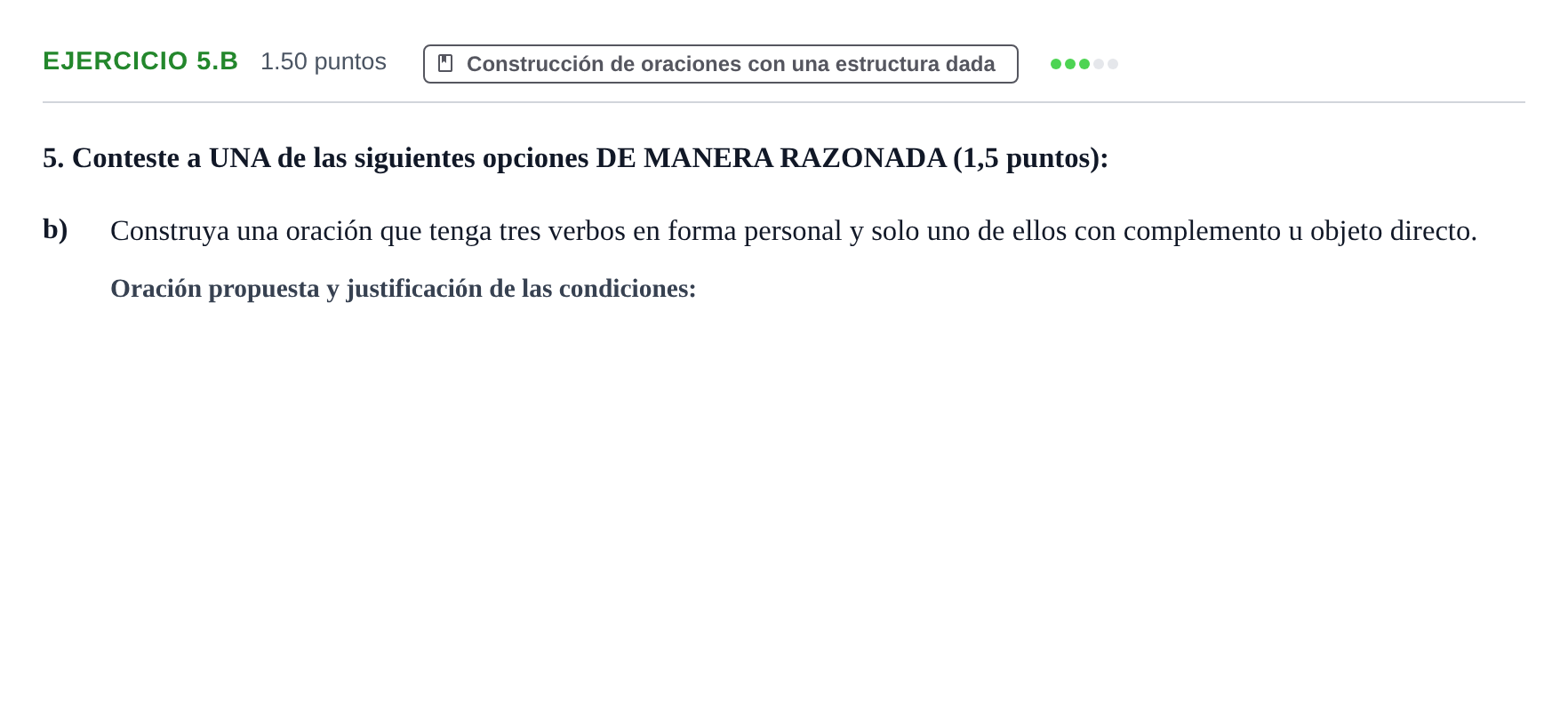 Enunciado: Ejercicio 5.b · Lengua Castellana y Literatura II PAU Aragón Extraordinaria 2021