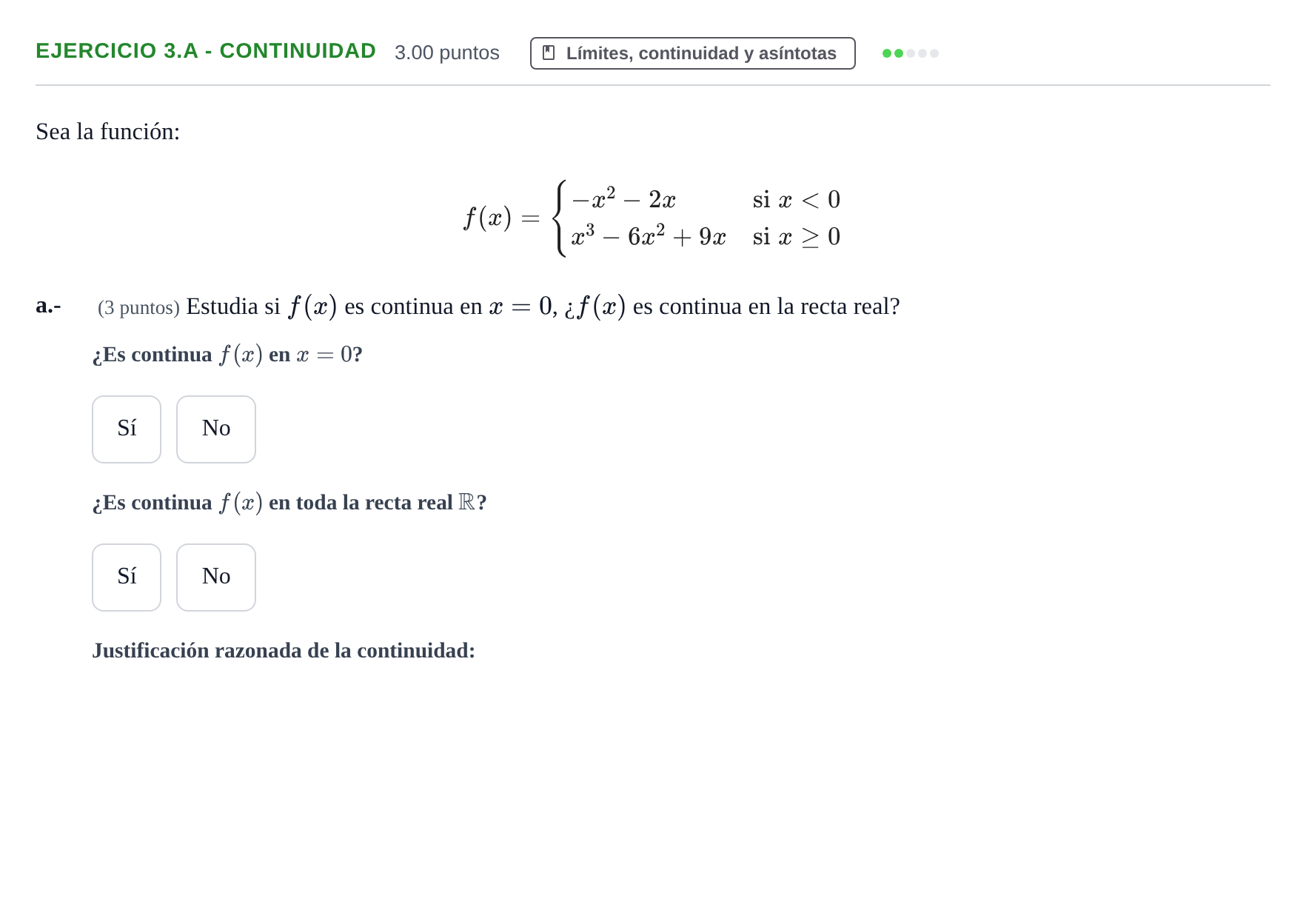 Enunciado: Ejercicio 3.a - Continuidad · Matemáticas aplicadas a las Ciencias Sociales II PAU Aragón Extraordinaria 2021
