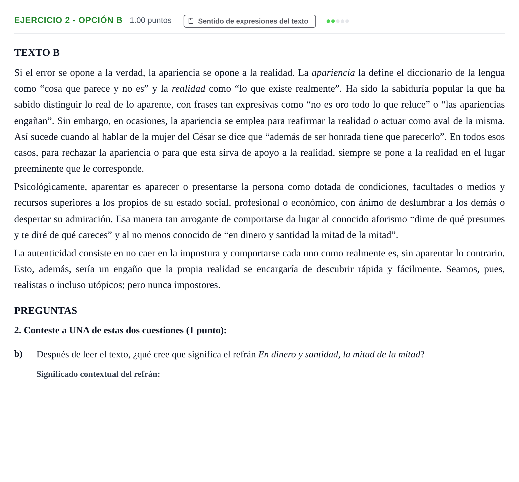 Enunciado: Ejercicio 2 - Opción B · Lengua Castellana y Literatura II PAU Aragón Ordinaria 2021