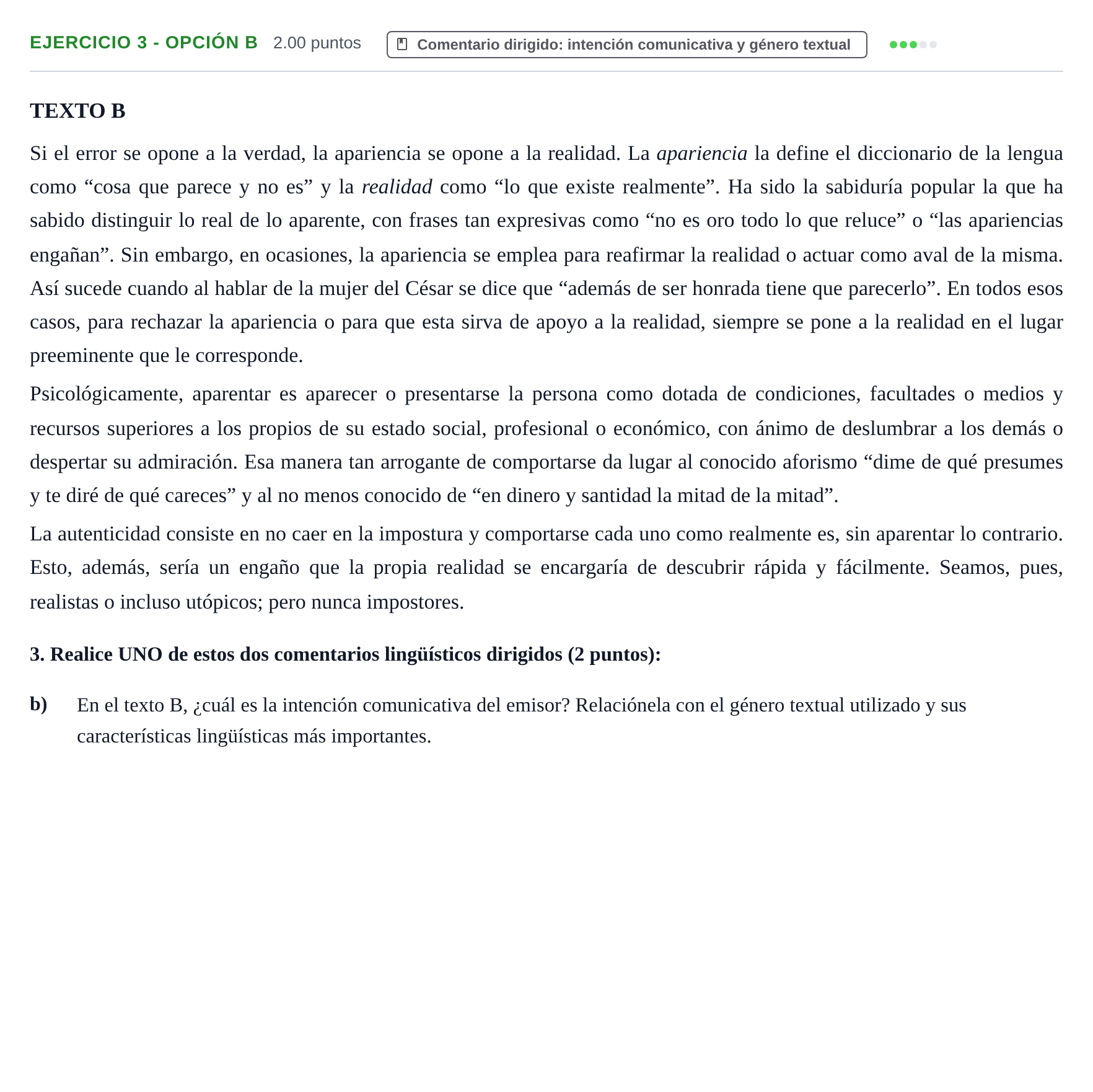 Enunciado: Ejercicio 3 - Opción B · Lengua Castellana y Literatura II PAU Aragón Ordinaria 2021
