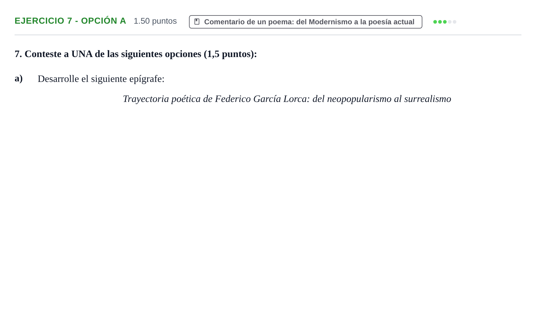 Enunciado: Ejercicio 7 - Opción A · Lengua Castellana y Literatura II PAU Aragón Ordinaria 2021