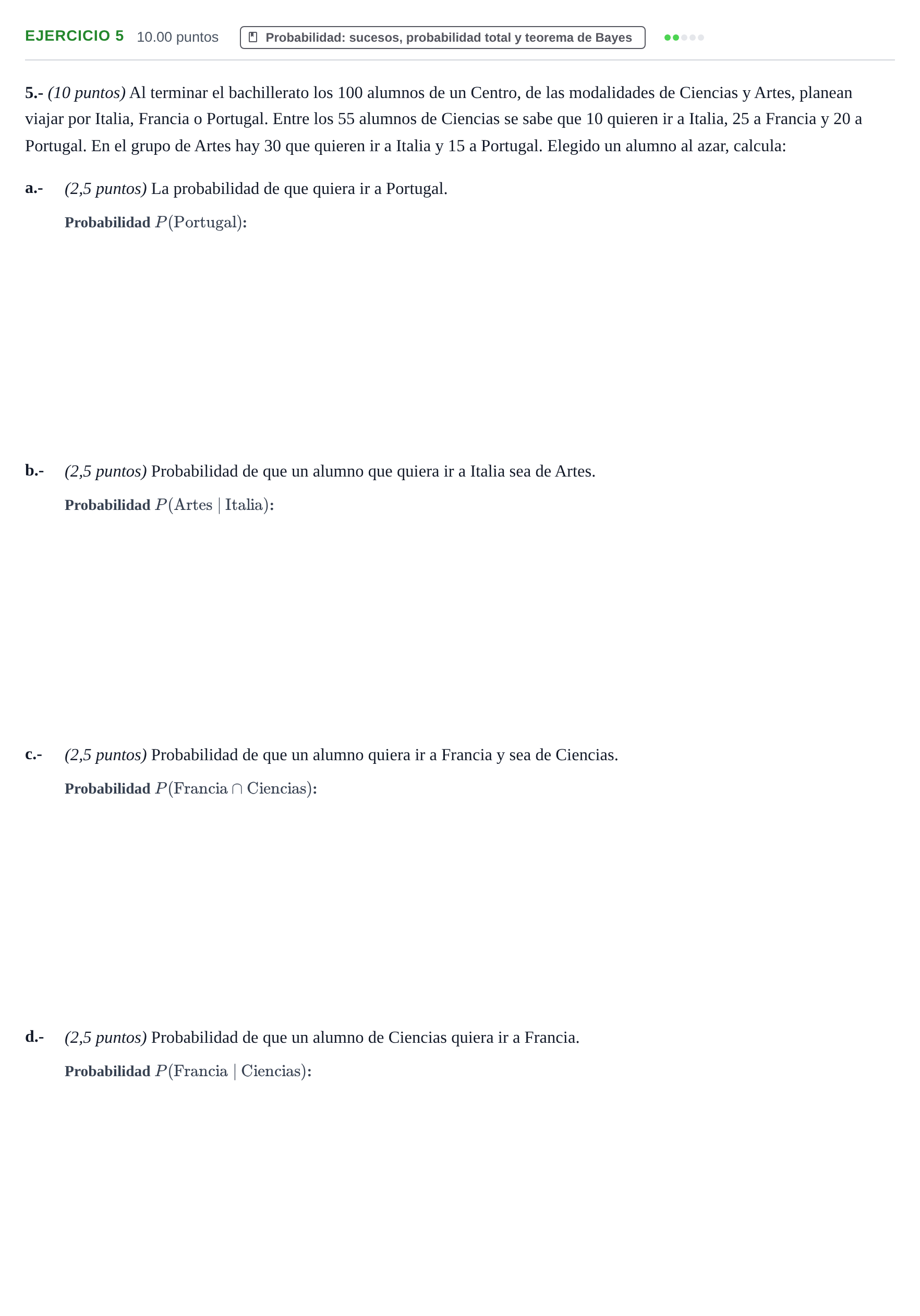 Enunciado: Problema 5 · Matemáticas aplicadas a las Ciencias Sociales II PAU Aragón Ordinaria 2021