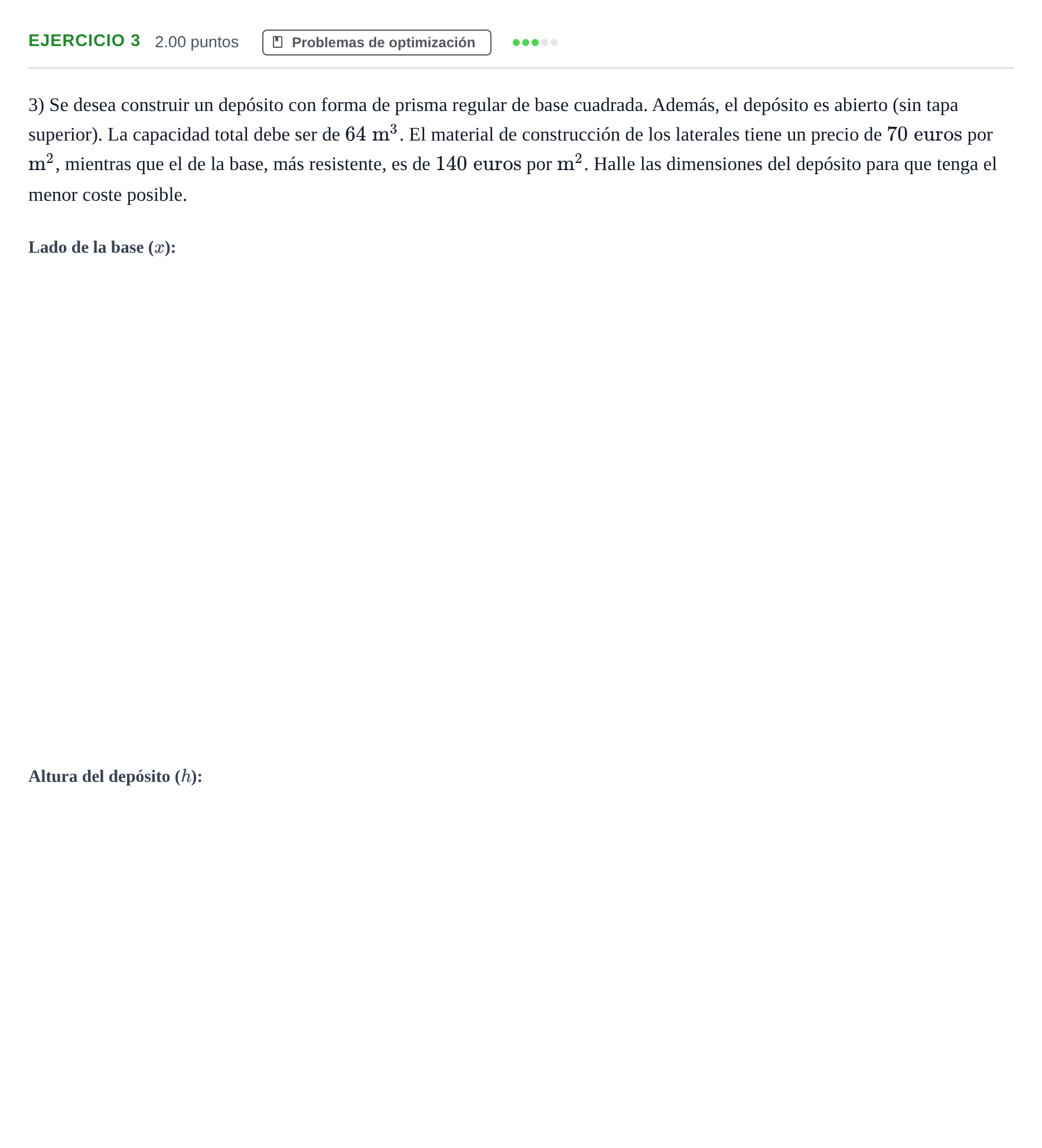 Enunciado: Problema 3 · Matemáticas II PAU Aragón Extraordinaria 2021