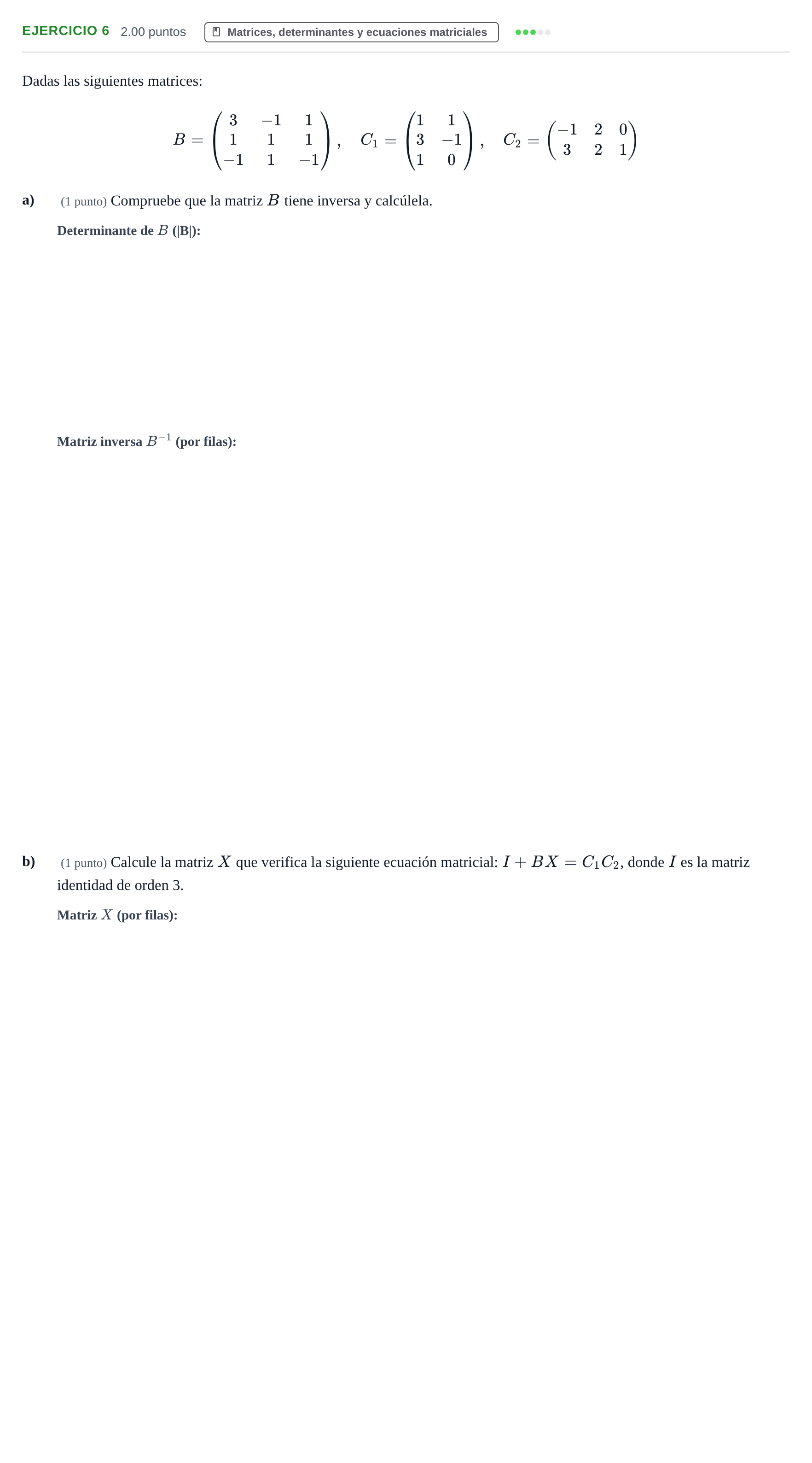 Enunciado: Problema 6 · Matemáticas II PAU Aragón Extraordinaria 2021