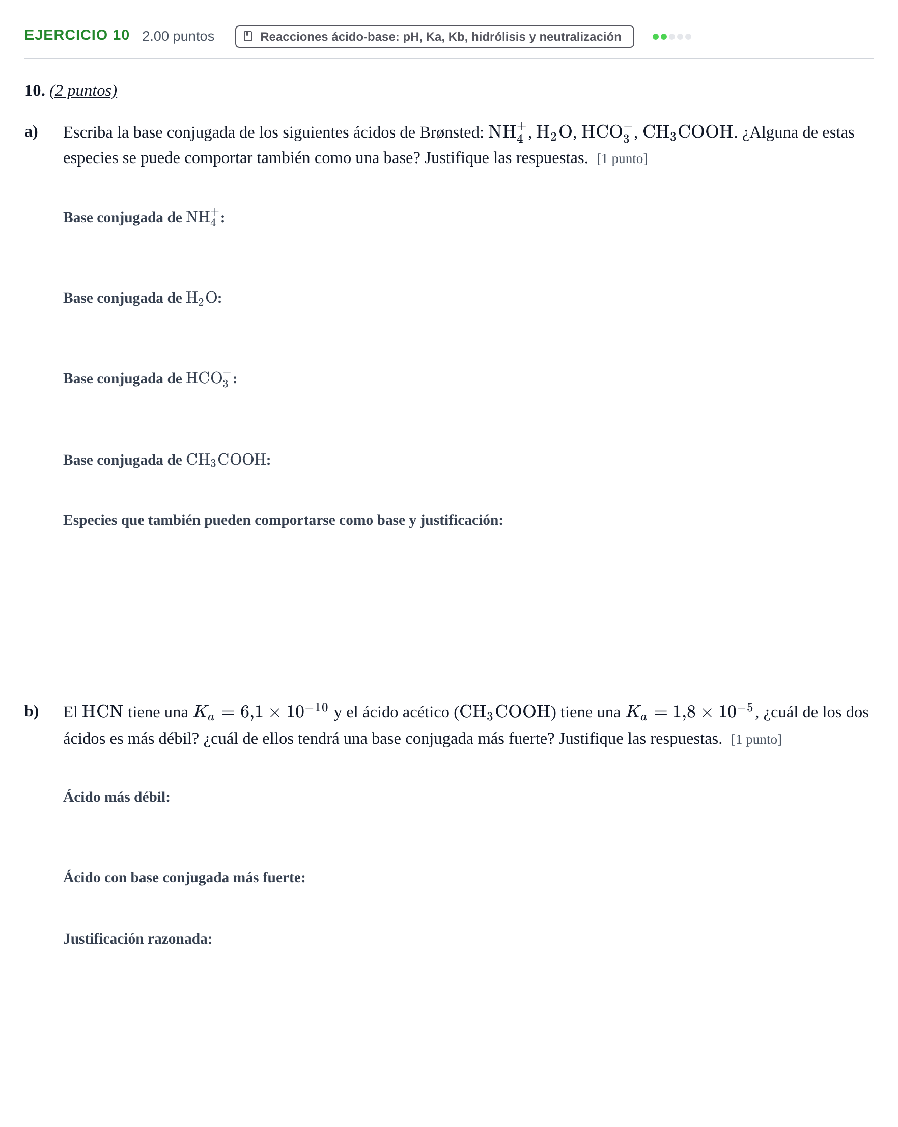 Enunciado: Problema 10 · Química PAU Aragón Extraordinaria 2021