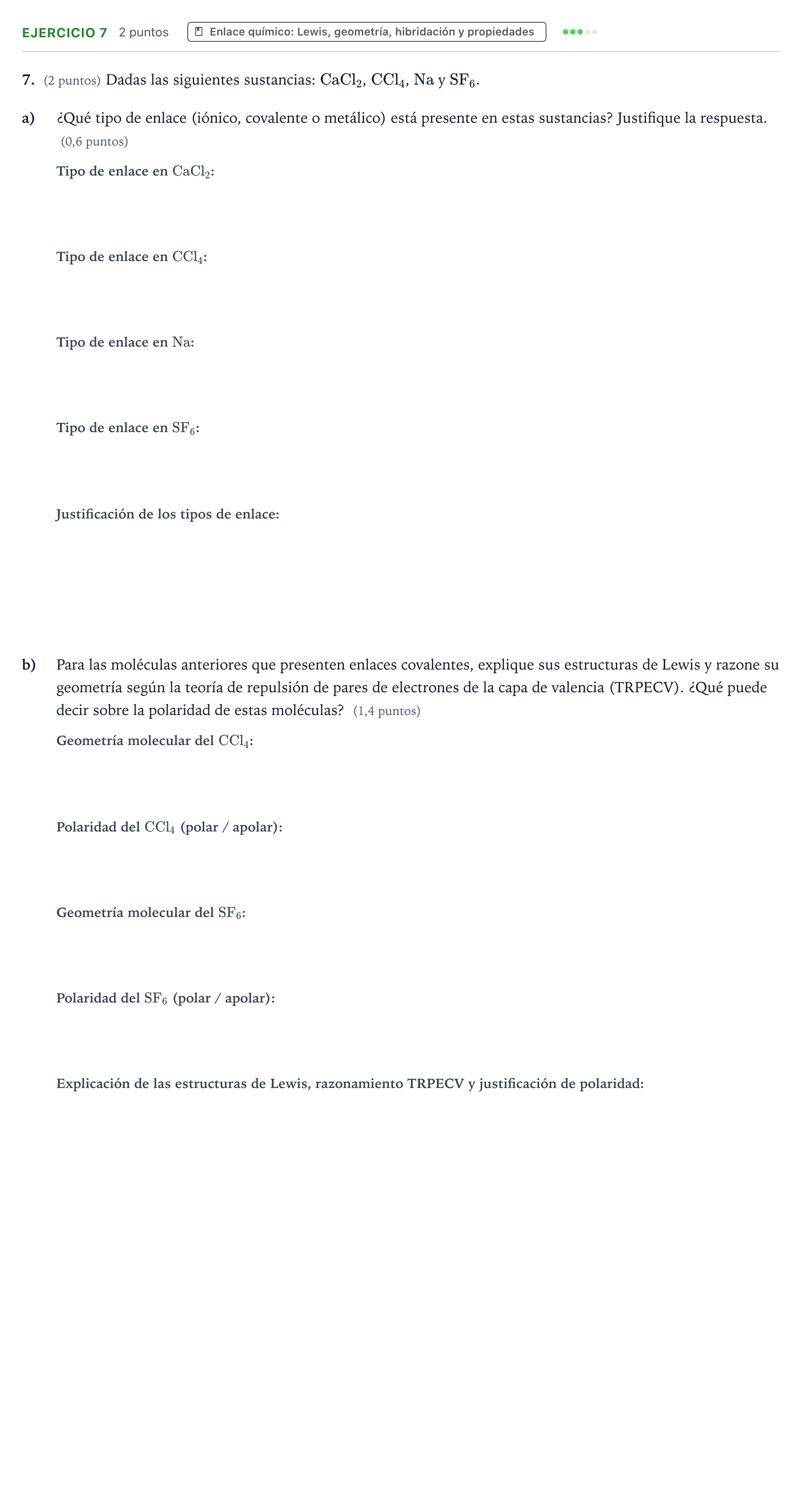 Enunciado: Problema 7 · Química PAU Aragón Extraordinaria 2021