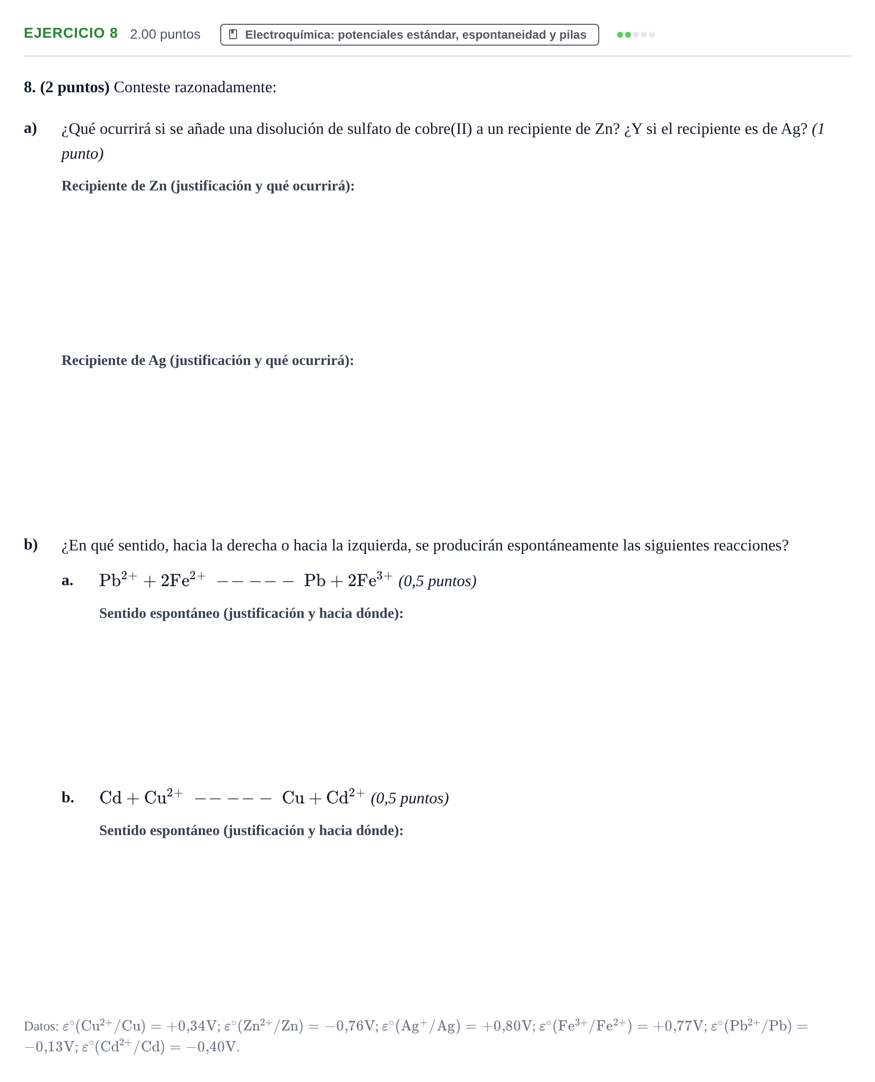 Enunciado: Problema 8 · Química PAU Aragón Extraordinaria 2021