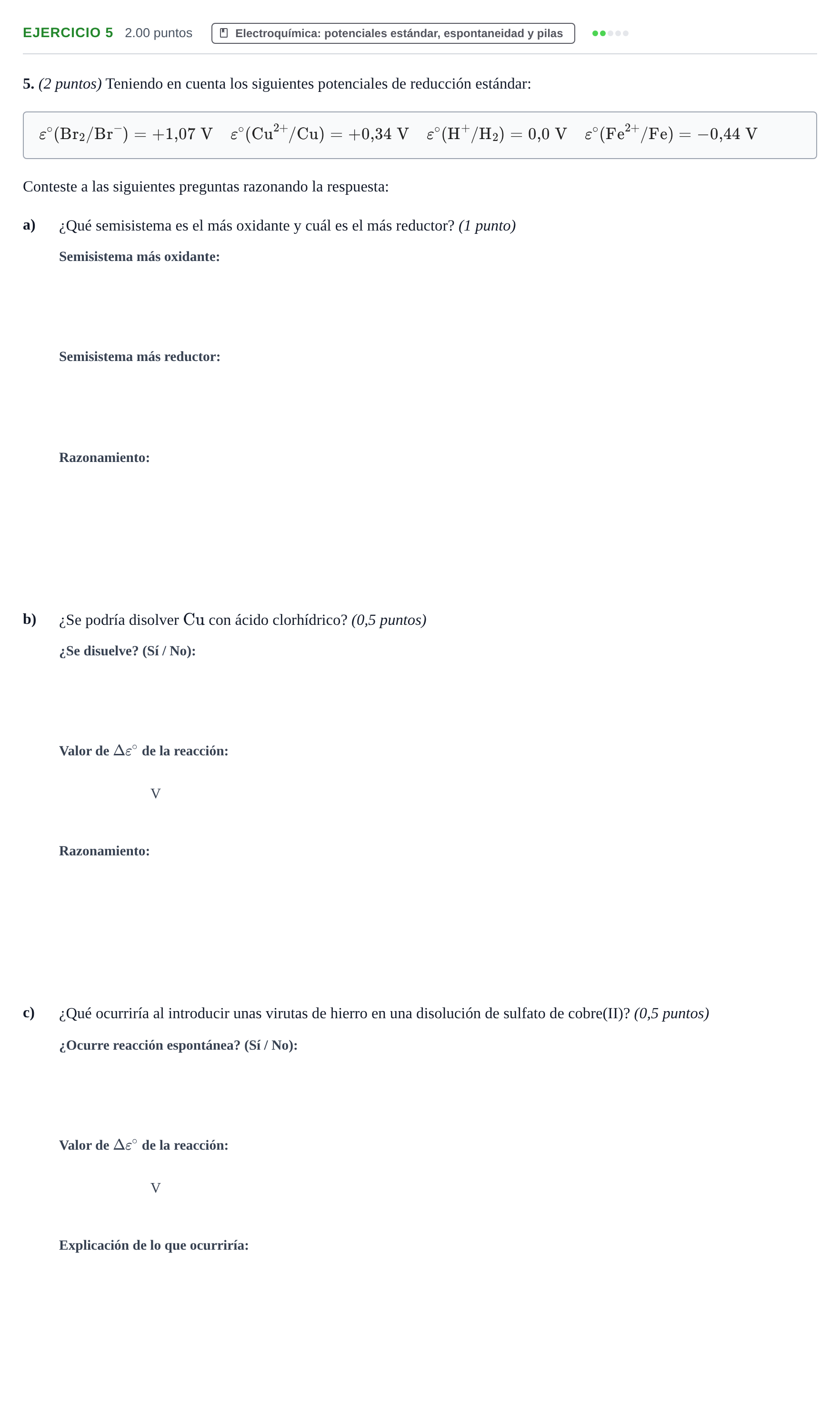Enunciado: Problema 5 · Química PAU Aragón Ordinaria 2021
