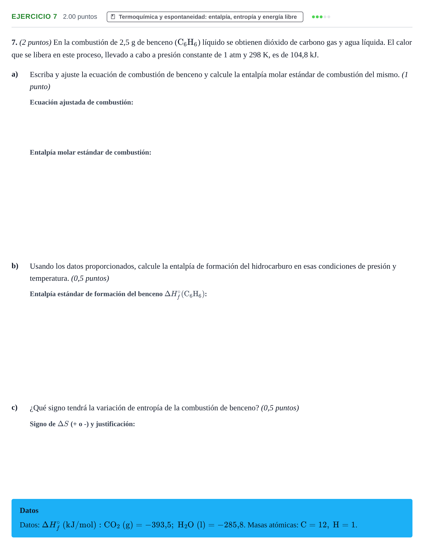 Enunciado: Problema 7 · Química PAU Aragón Ordinaria 2021