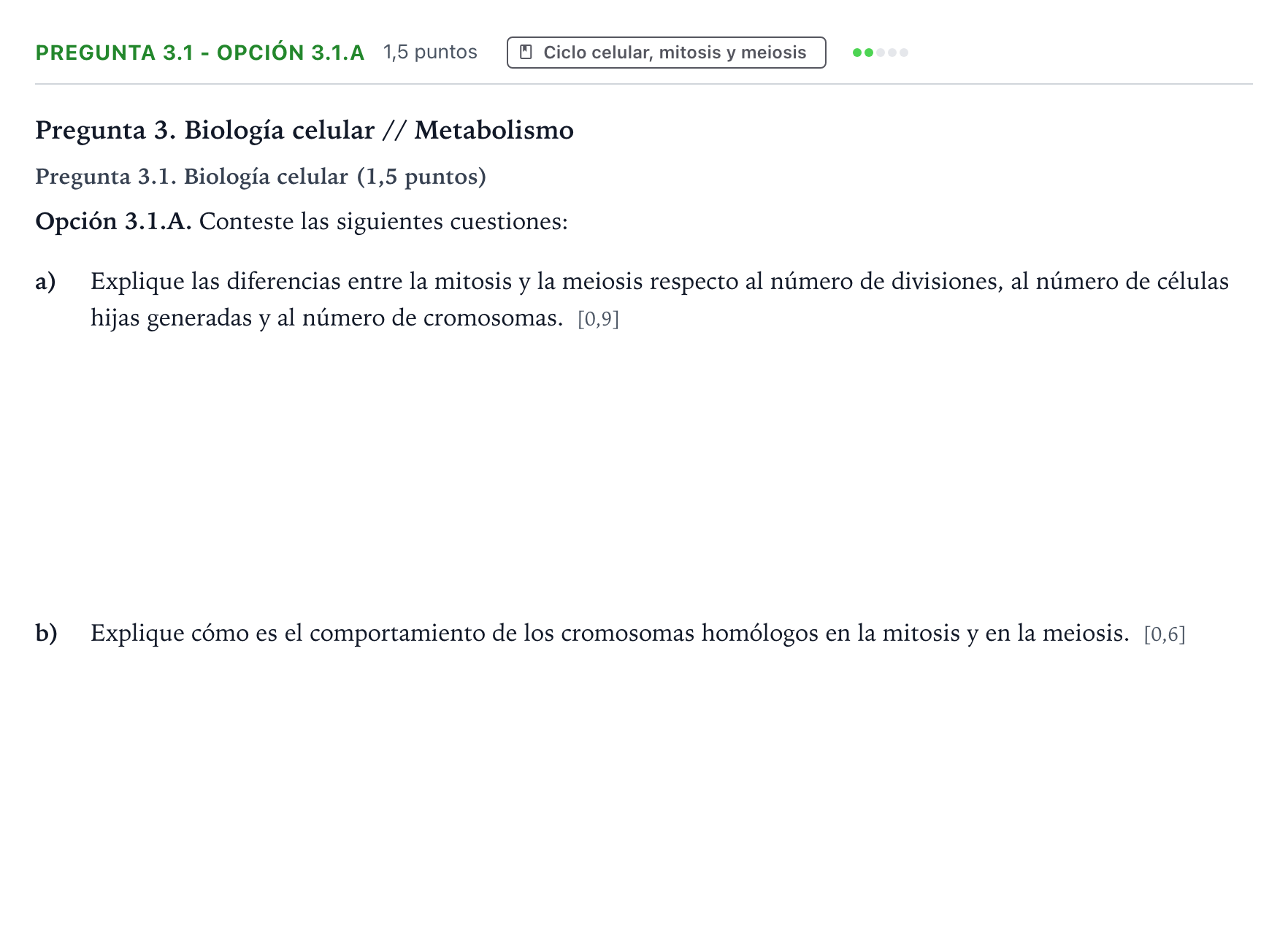 Enunciado: Pregunta 3.1 - Opción 3.1.A · Biología PAU Castilla y León Extraordinaria 2026