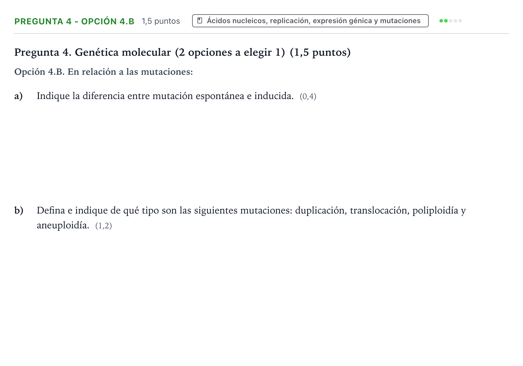 Enunciado: Pregunta 4 - Opción 4.B · Biología PAU Castilla y León Extraordinaria 2026