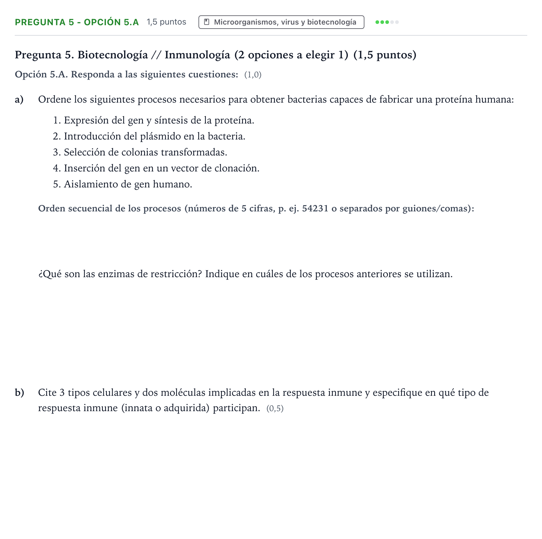 Enunciado: Pregunta 5 - Opción 5.A · Biología PAU Castilla y León Extraordinaria 2026