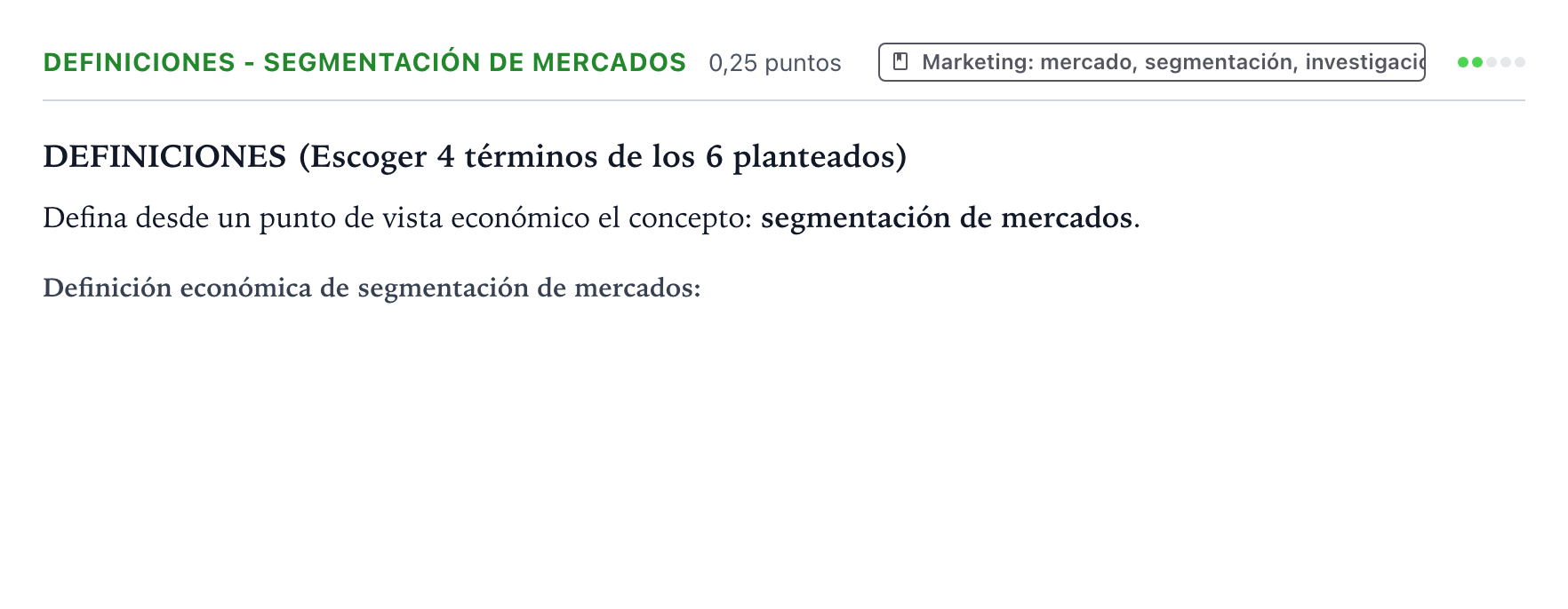 Enunciado: Ejercicio Definiciones - Segmentación de mercados · Empresa y Diseño de Modelos de Negocio PAU Castilla y León Extraordinaria 2026