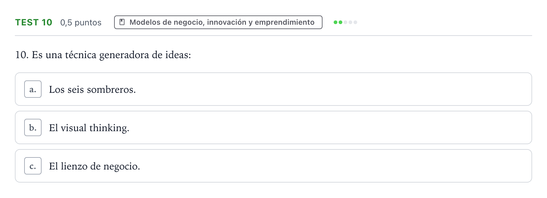 Enunciado: Ejercicio Test 10 · Empresa y Diseño de Modelos de Negocio PAU Castilla y León Extraordinaria 2026