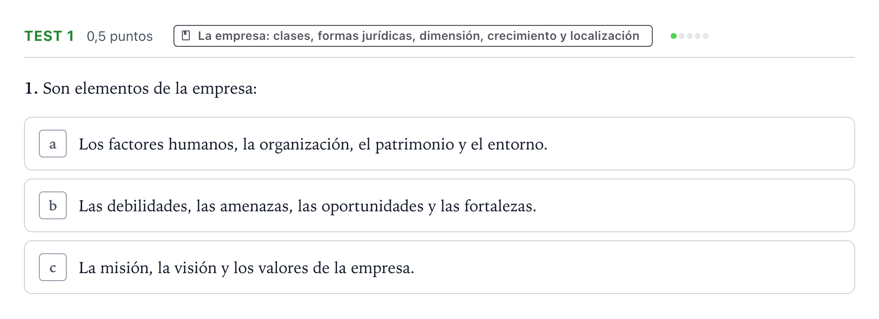 Enunciado: Ejercicio Test 1 · Empresa y Diseño de Modelos de Negocio PAU Castilla y León Extraordinaria 2026