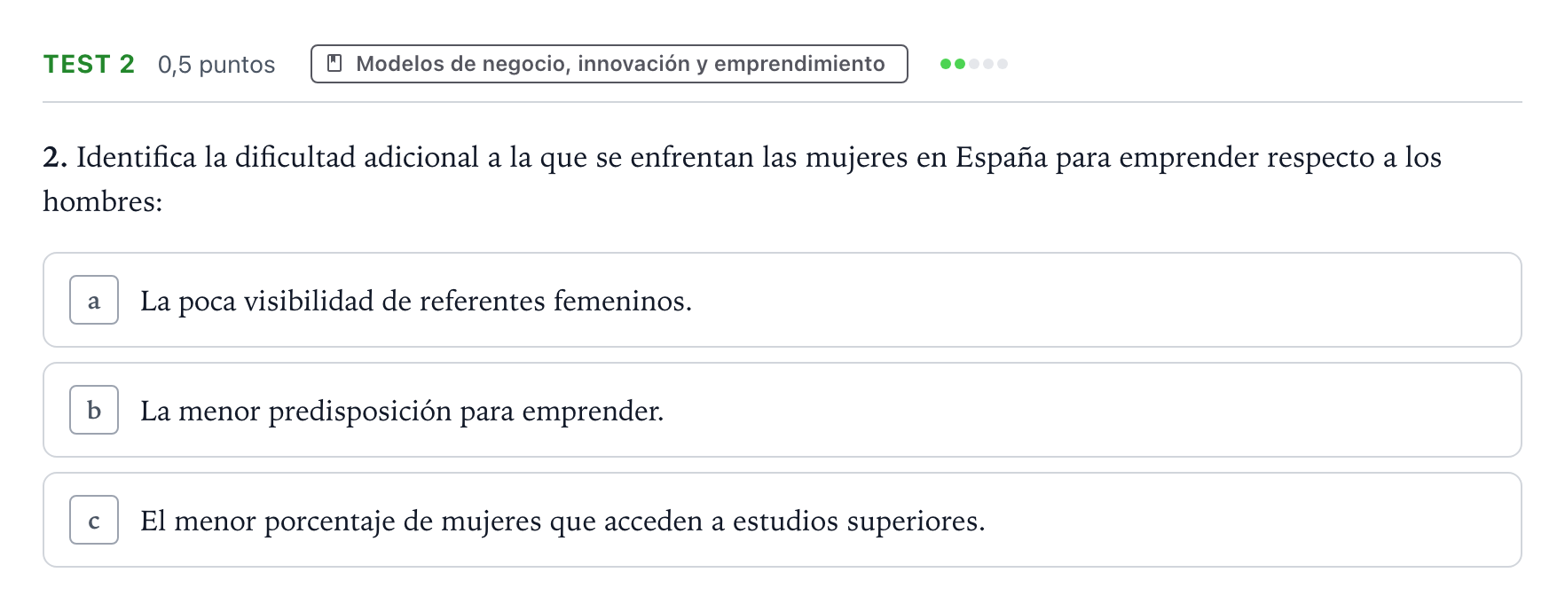 Enunciado: Ejercicio Test 2 · Empresa y Diseño de Modelos de Negocio PAU Castilla y León Extraordinaria 2026