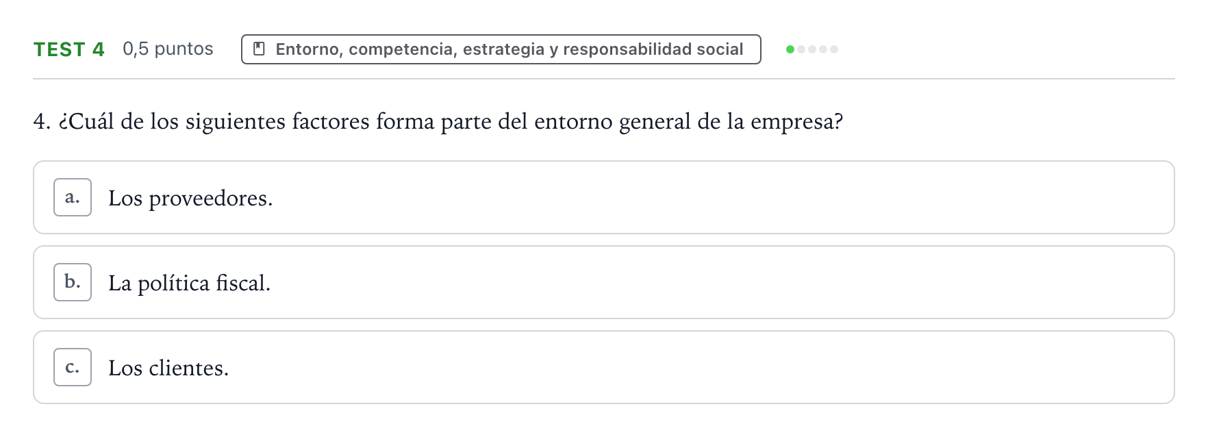 Enunciado: Ejercicio Test 4 · Empresa y Diseño de Modelos de Negocio PAU Castilla y León Extraordinaria 2026
