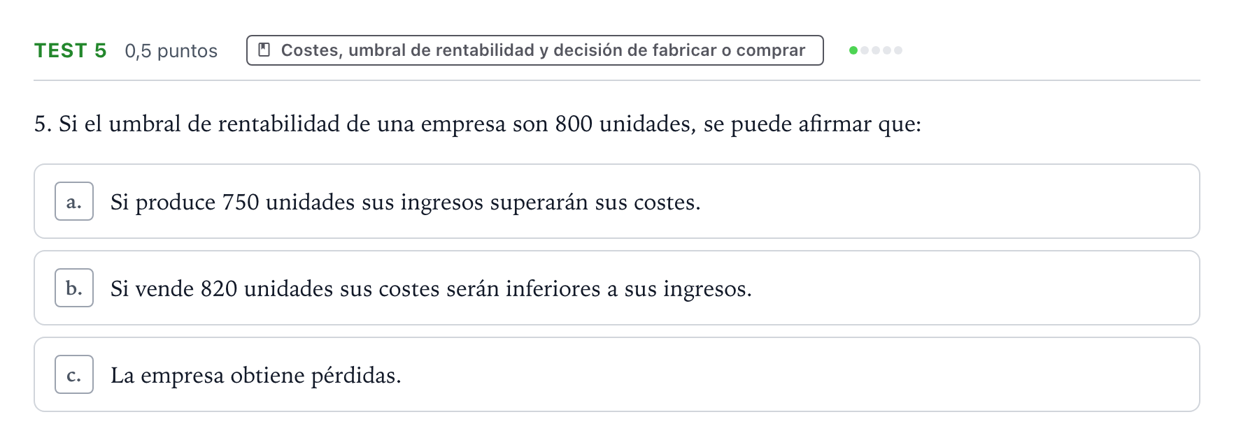 Enunciado: Ejercicio Test 5 · Empresa y Diseño de Modelos de Negocio PAU Castilla y León Extraordinaria 2026