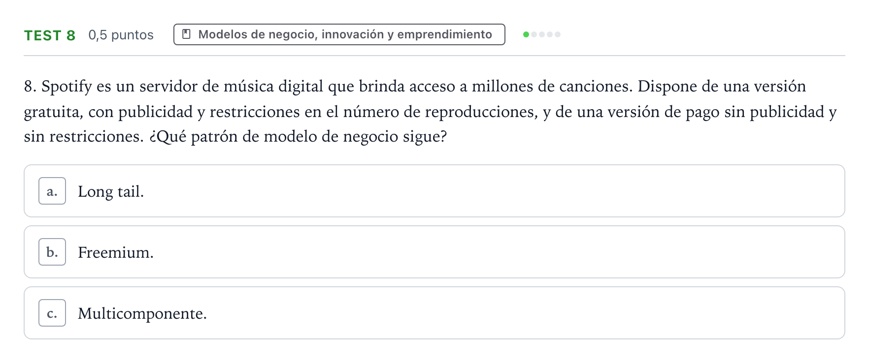 Enunciado: Ejercicio Test 8 · Empresa y Diseño de Modelos de Negocio PAU Castilla y León Extraordinaria 2026