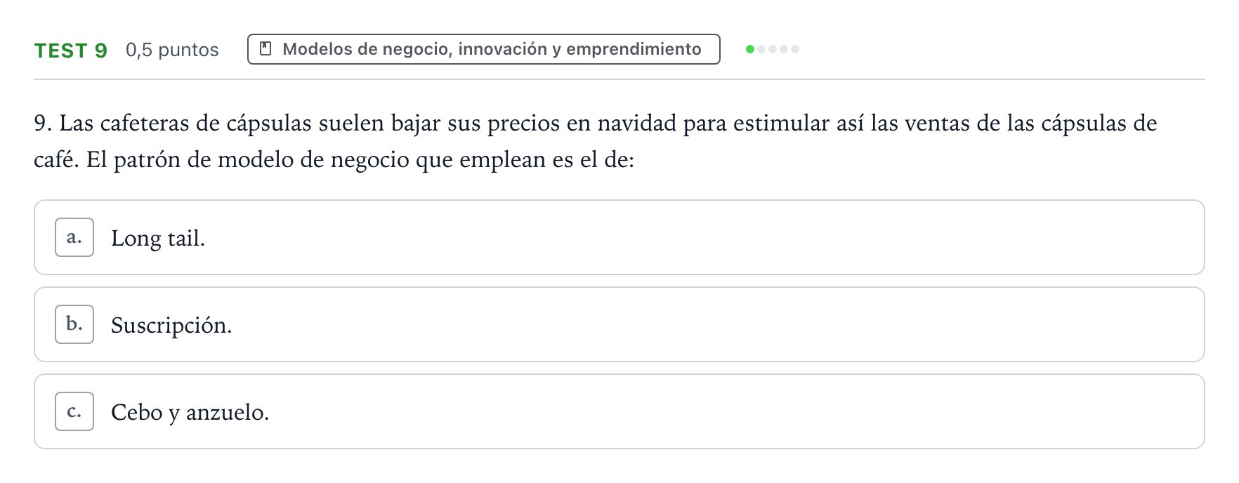 Enunciado: Ejercicio Test 9 · Empresa y Diseño de Modelos de Negocio PAU Castilla y León Extraordinaria 2026