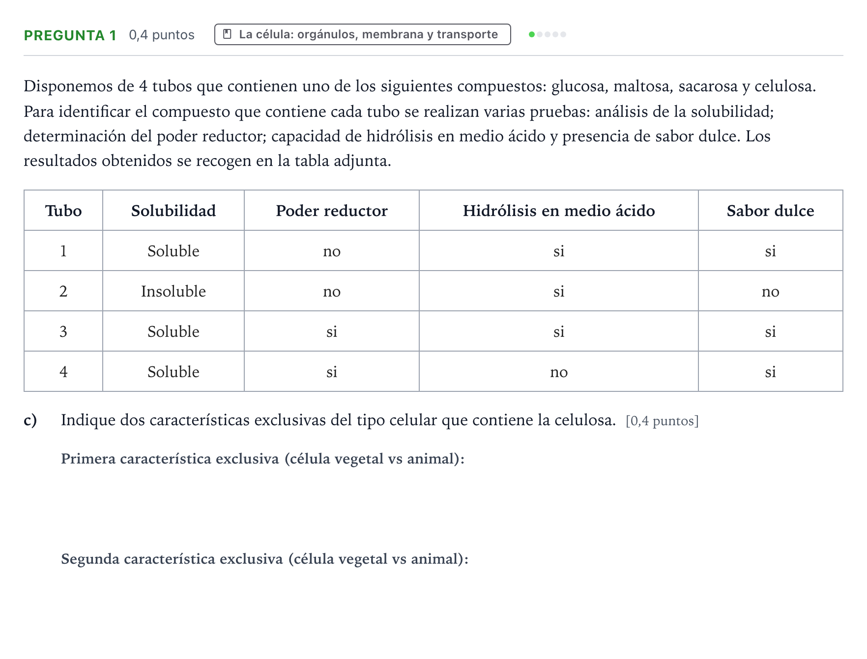 Enunciado: Pregunta 1 - La célula · Biología PAU Castilla y León Ordinaria 2026