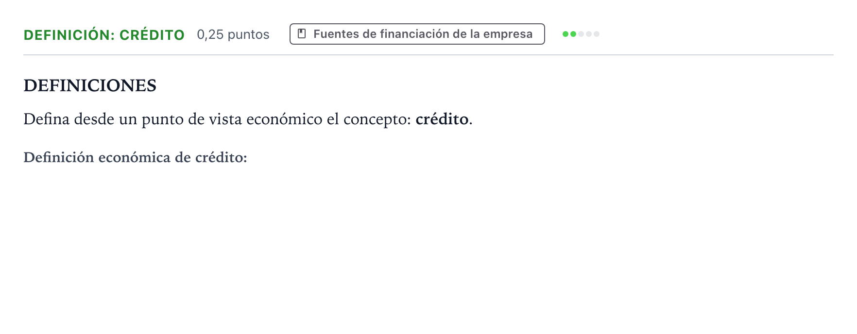 Enunciado: Ejercicio Definición: Crédito · Empresa y Diseño de Modelos de Negocio PAU Castilla y León Ordinaria 2026