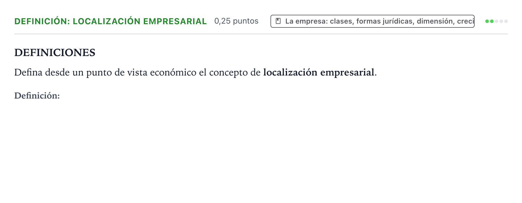 Enunciado: Ejercicio Definición: Localización empresarial · Empresa y Diseño de Modelos de Negocio PAU Castilla y León Ordinaria 2026