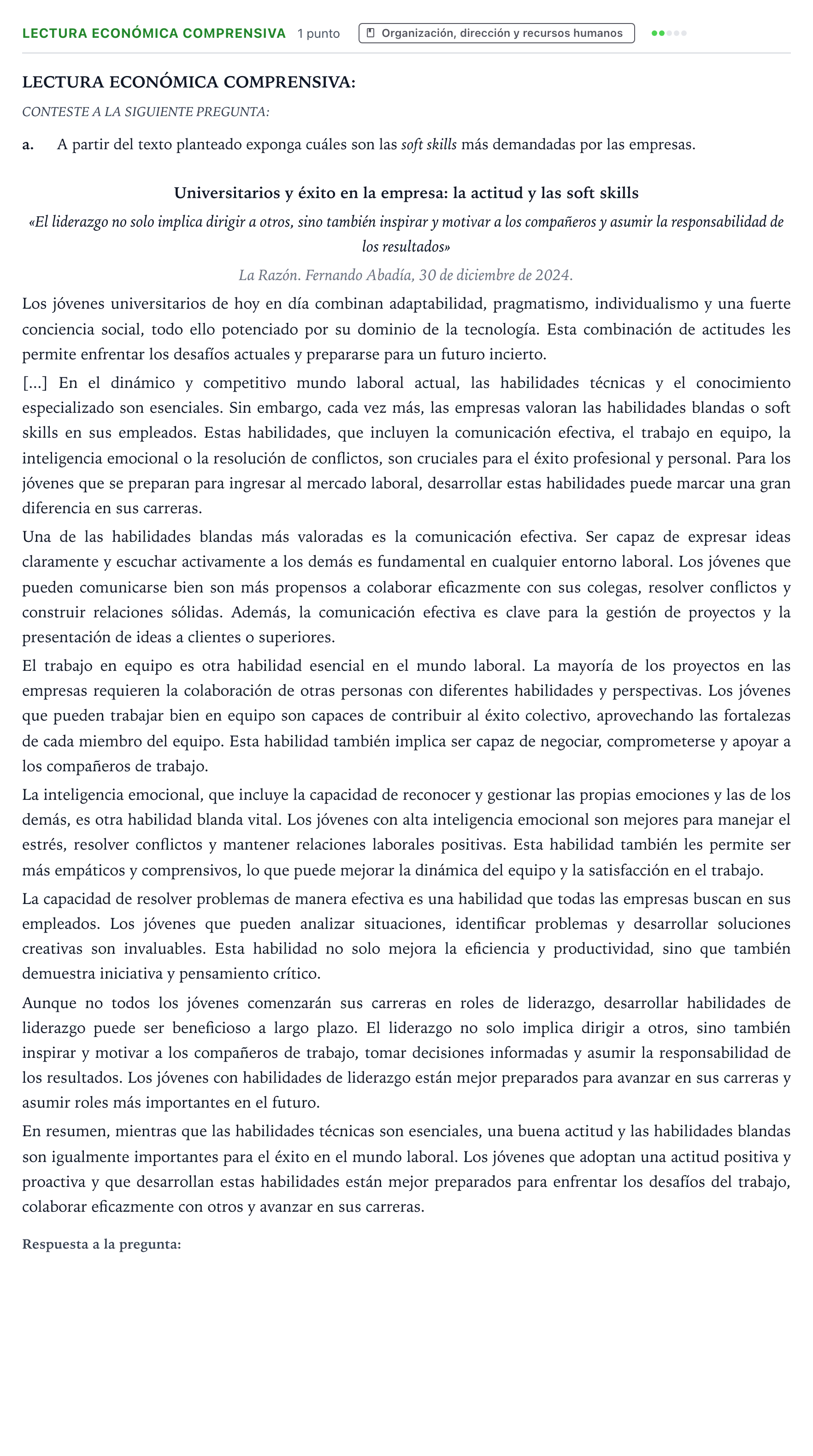Enunciado: Ejercicio Lectura Económica Comprensiva · Empresa y Diseño de Modelos de Negocio PAU Castilla y León Ordinaria 2026