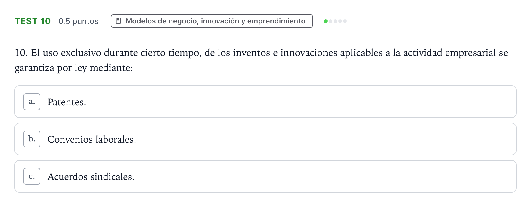 Enunciado: Ejercicio Test 10 · Empresa y Diseño de Modelos de Negocio PAU Castilla y León Ordinaria 2026