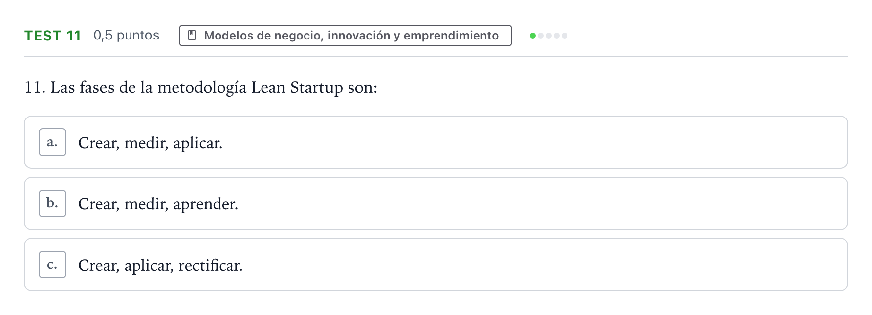 Enunciado: Ejercicio Test 11 · Empresa y Diseño de Modelos de Negocio PAU Castilla y León Ordinaria 2026