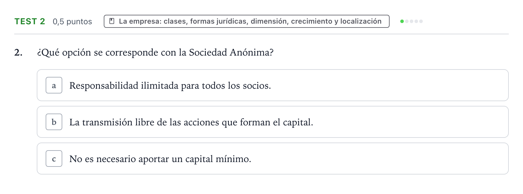 Enunciado: Ejercicio Test 2 · Empresa y Diseño de Modelos de Negocio PAU Castilla y León Ordinaria 2026
