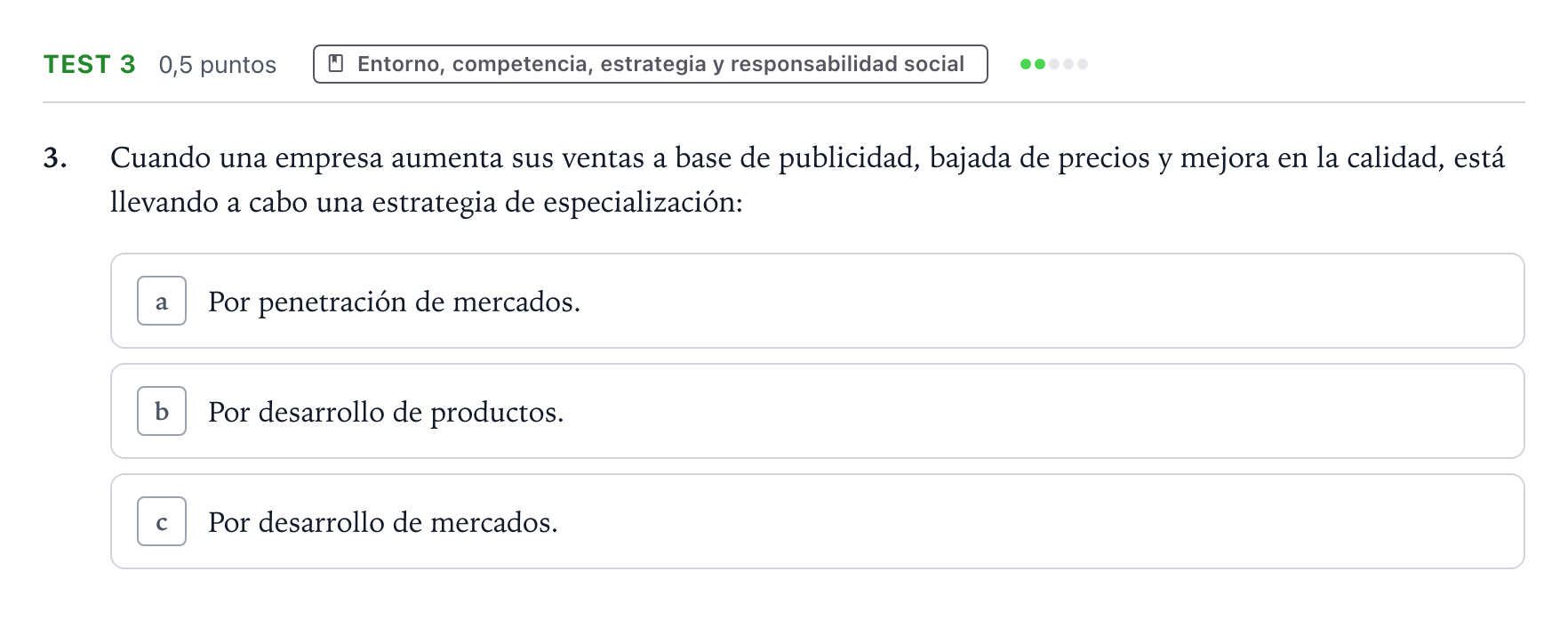 Enunciado: Ejercicio Test 3 · Empresa y Diseño de Modelos de Negocio PAU Castilla y León Ordinaria 2026