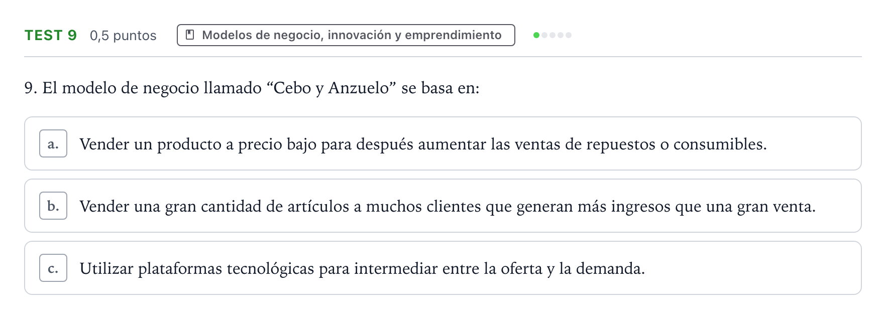Enunciado: Ejercicio Test 9 · Empresa y Diseño de Modelos de Negocio PAU Castilla y León Ordinaria 2026
