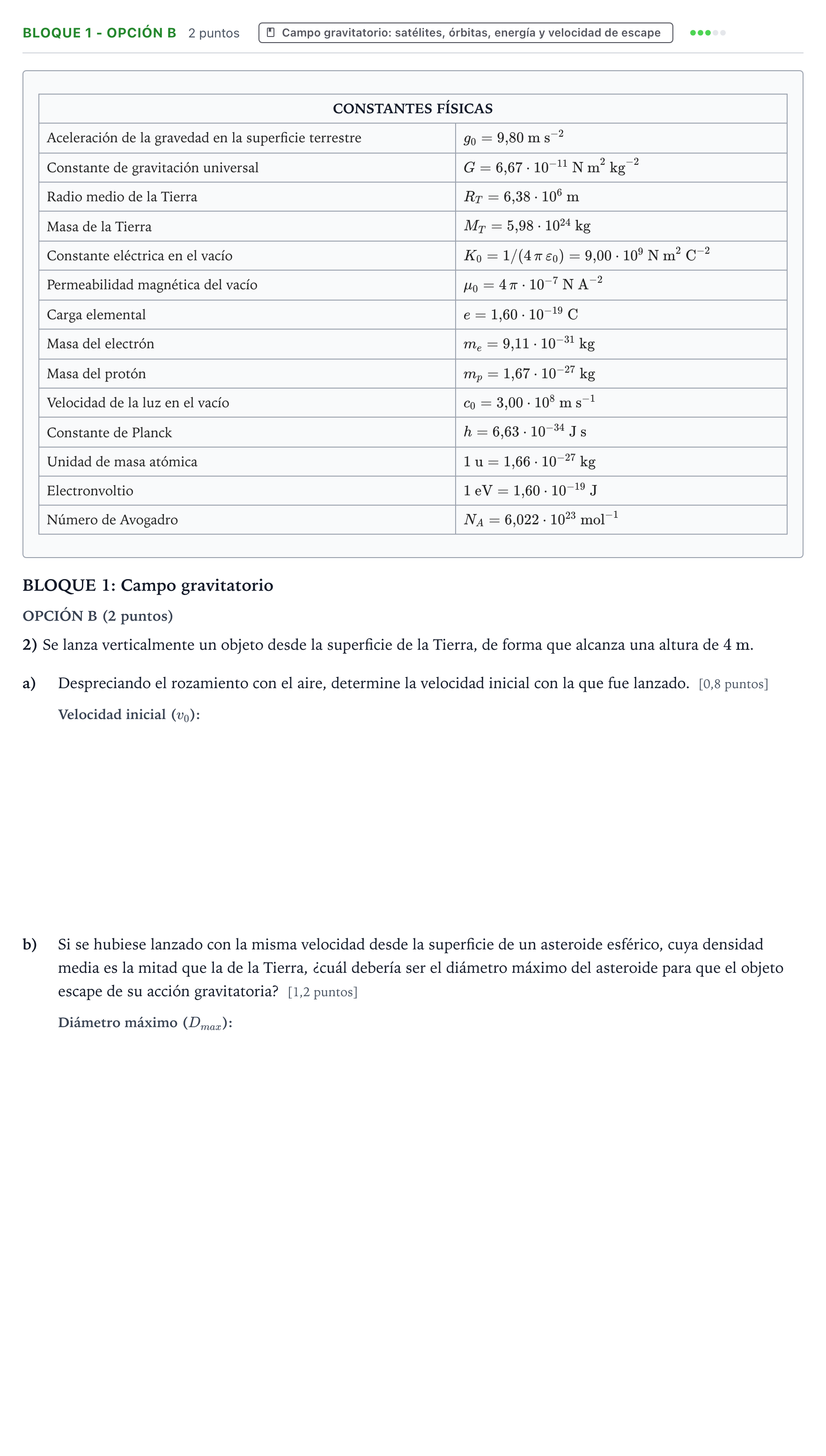 Enunciado: Bloque 1 - Opción B · Física PAU Castilla y León Extraordinaria 2026