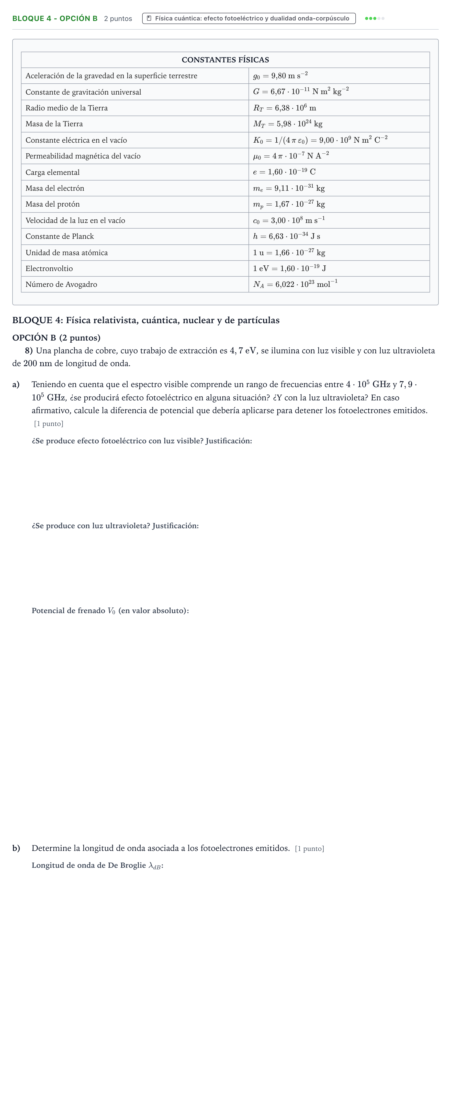 Enunciado: Bloque 4 - Opción B · Física PAU Castilla y León Extraordinaria 2026
