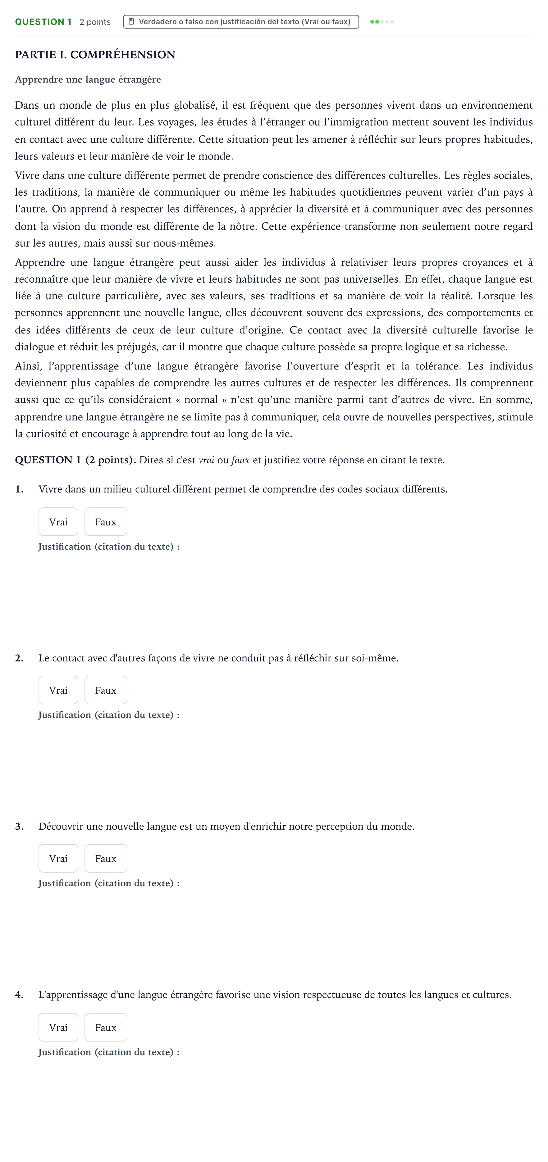 Enunciado: Question 1 · Francés PAU Castilla y León Extraordinaria 2026