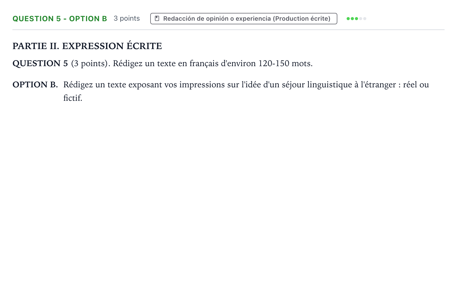Enunciado: Question 5 - Option B · Francés PAU Castilla y León Extraordinaria 2026