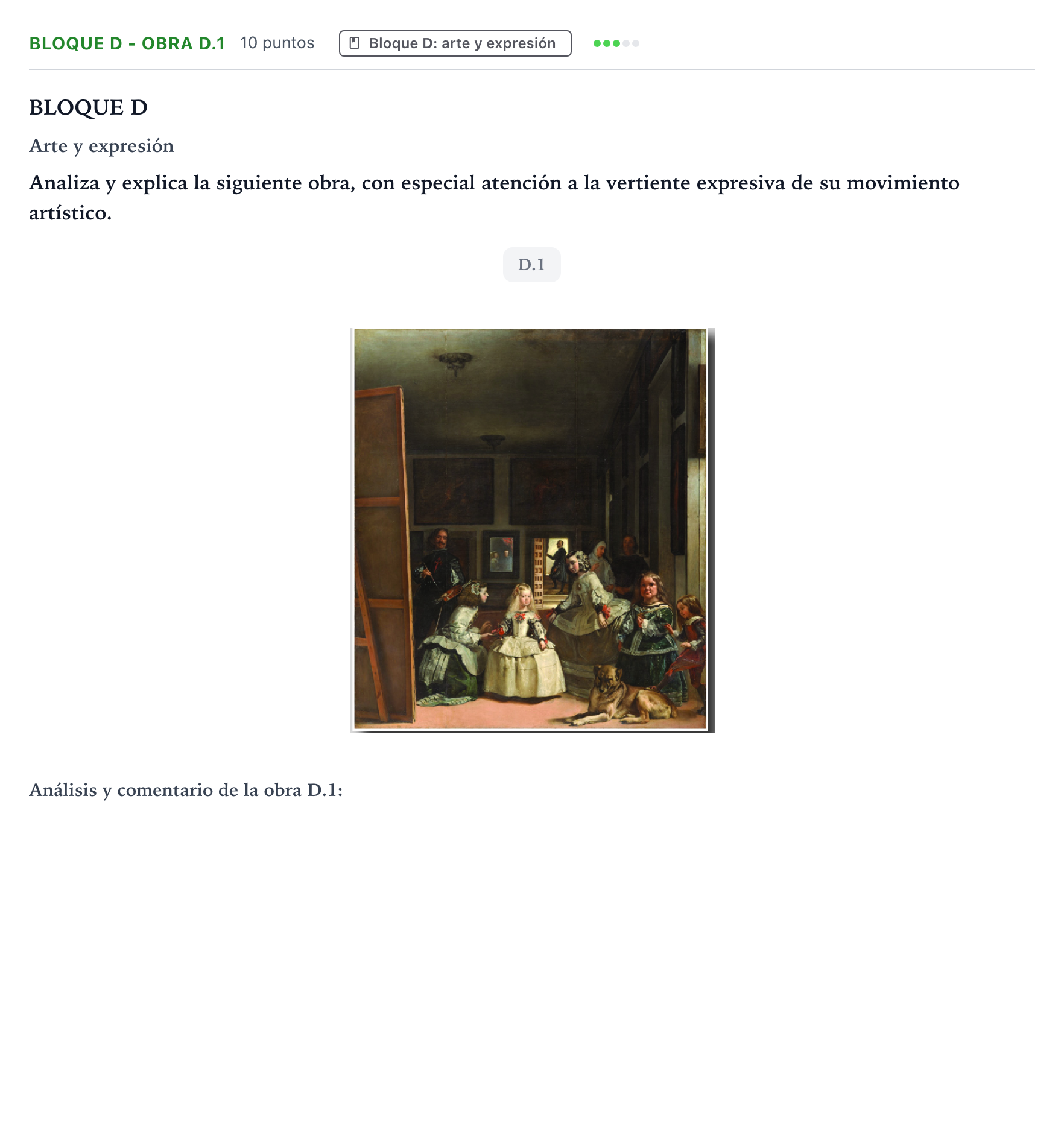 Enunciado: Bloque D - Obra D.1 · Fundamentos Artísticos PAU Castilla y León Extraordinaria 2026