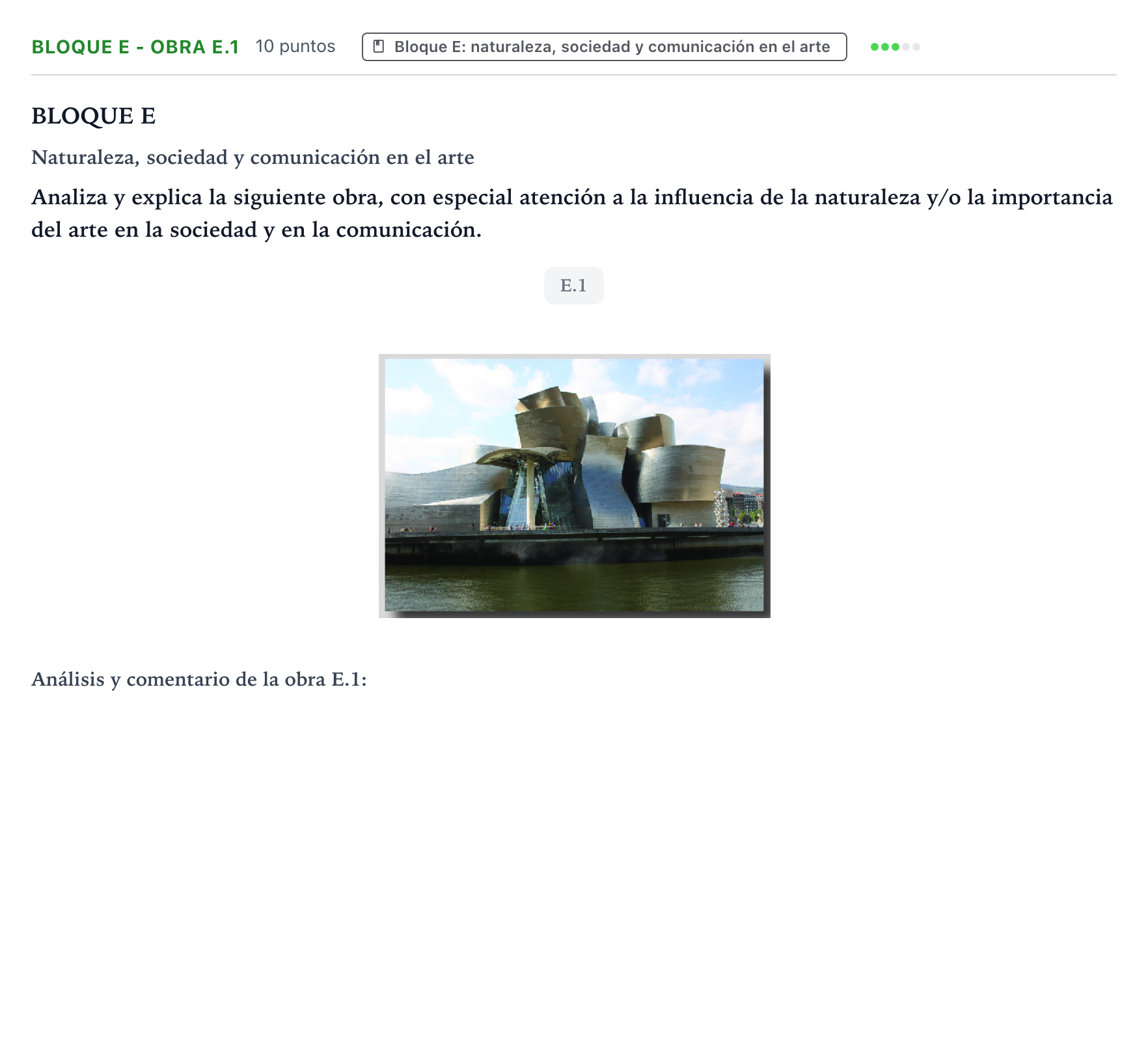 Enunciado: Bloque E - Obra E.1 · Fundamentos Artísticos PAU Castilla y León Extraordinaria 2026