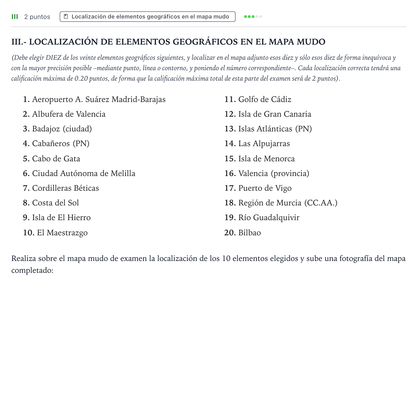 Enunciado: Ejercicio III · Geografía PAU Castilla y León Extraordinaria 2026