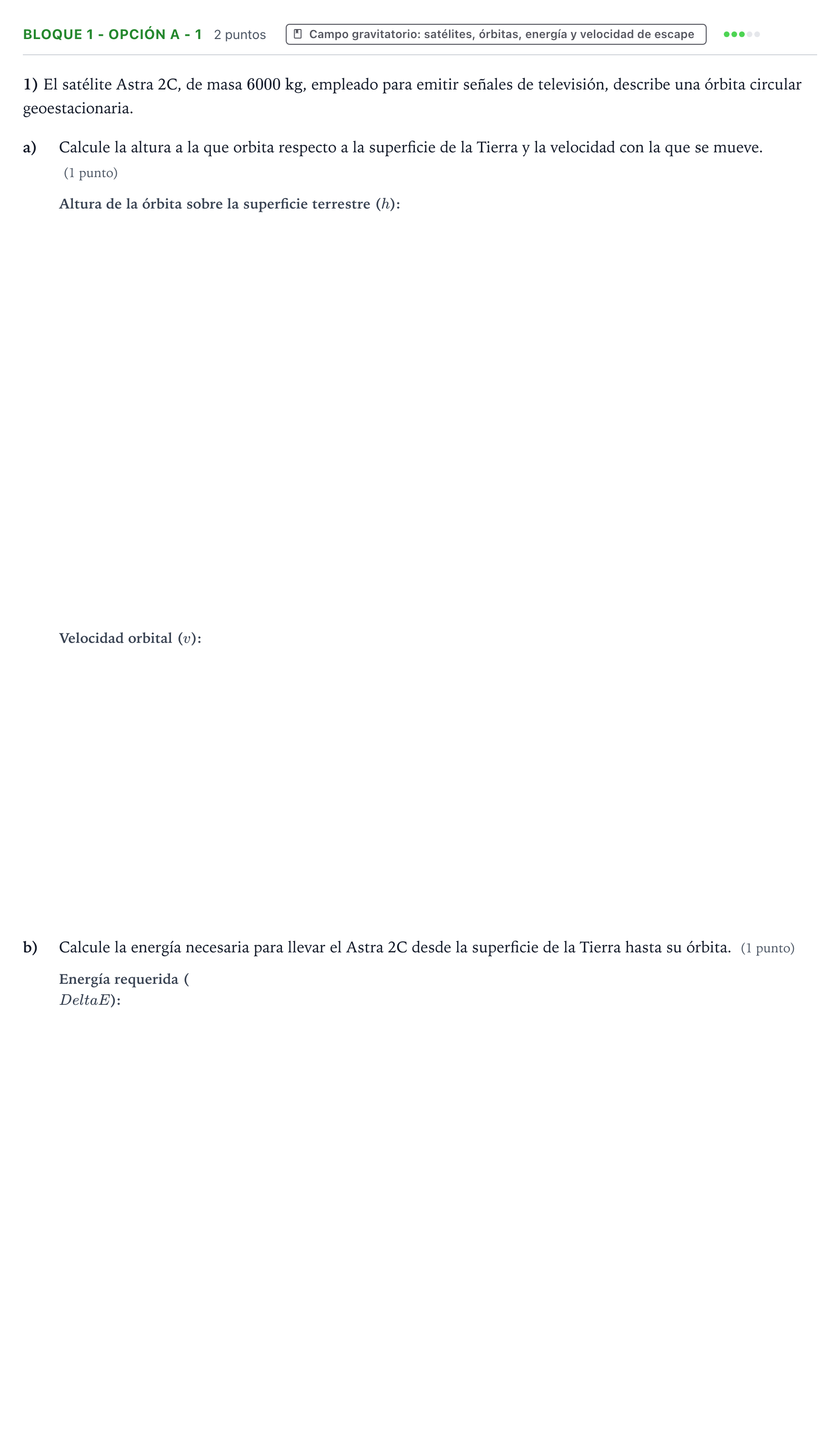 Enunciado: Bloque 1 - Opción A - 1 · Física PAU Castilla y León Ordinaria 2026
