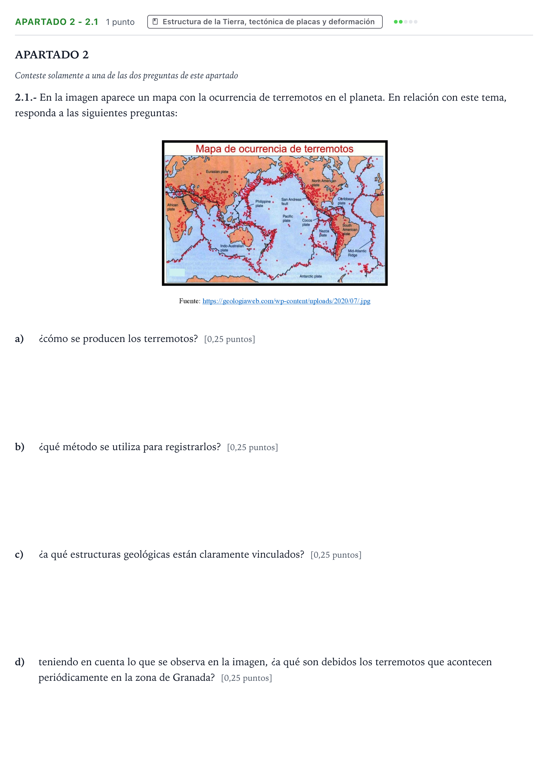 Enunciado: Apartado 2 - 2.1 · Geología y Ciencias Ambientales PAU Castilla y León Extraordinaria 2026