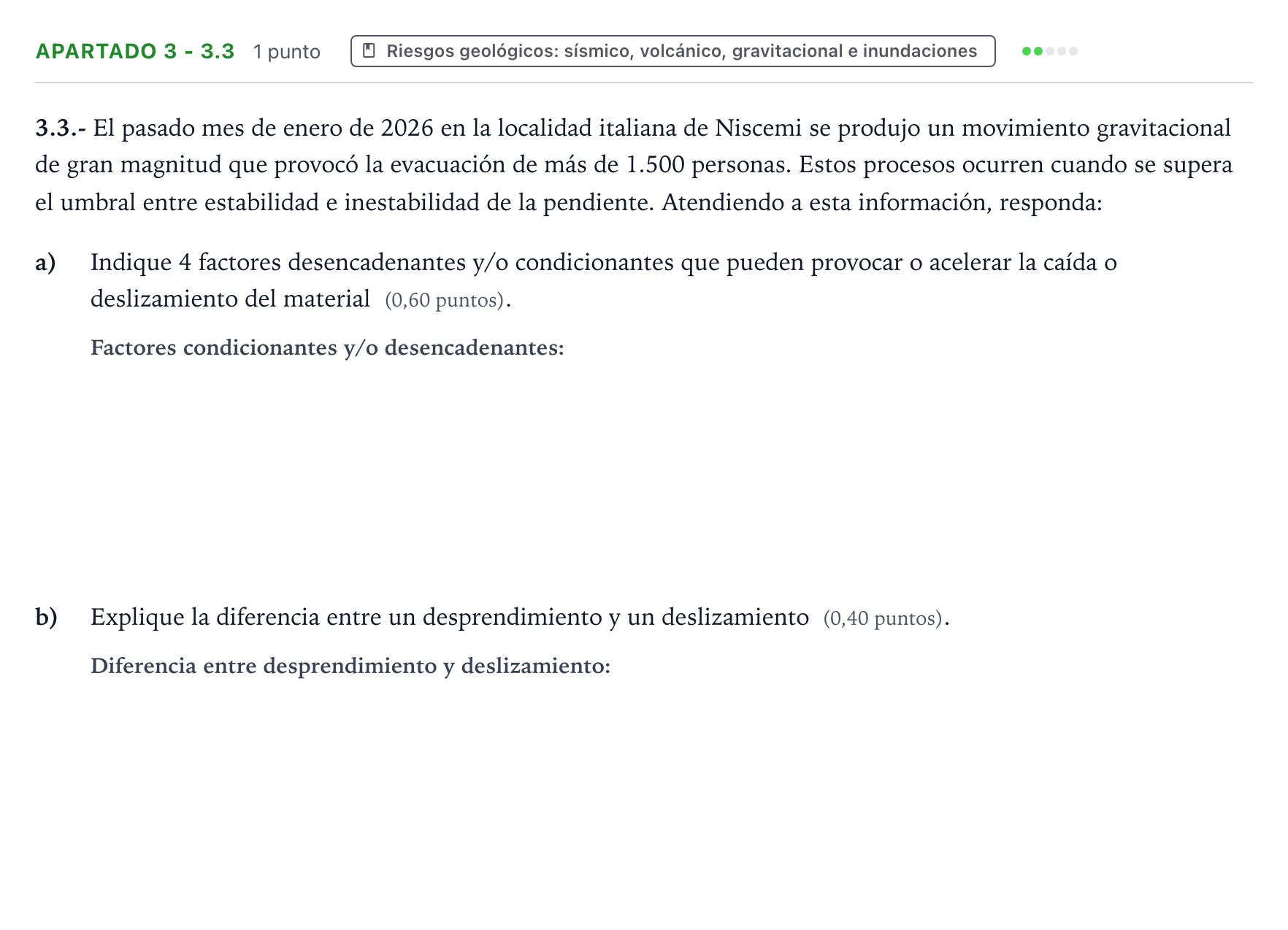 Enunciado: Apartado 3 - 3.3 · Geología y Ciencias Ambientales PAU Castilla y León Extraordinaria 2026