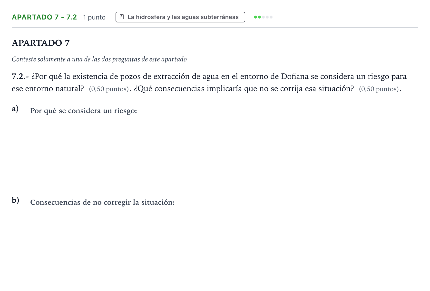 Enunciado: Apartado 7 - 7.2 · Geología y Ciencias Ambientales PAU Castilla y León Extraordinaria 2026