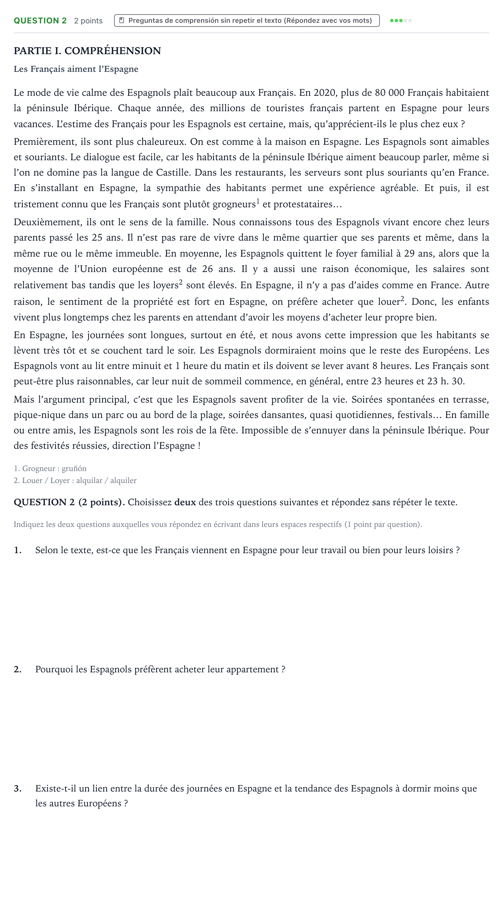 Enunciado: Question 2 · Francés PAU Castilla y León Ordinaria 2026